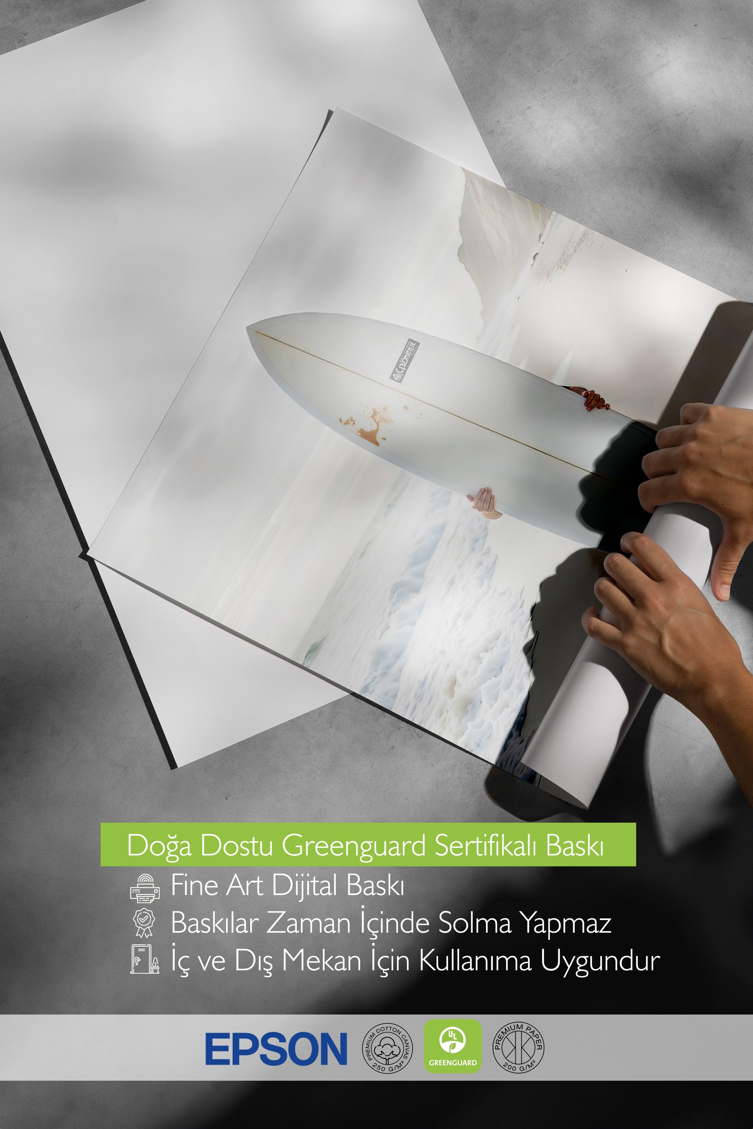 Siyah Çerçeveli Tablo, Sörf Tahtası, Fotoğraf, Beyaz Renk Poster, 2025 Yaz Seçkisi, NO:109746