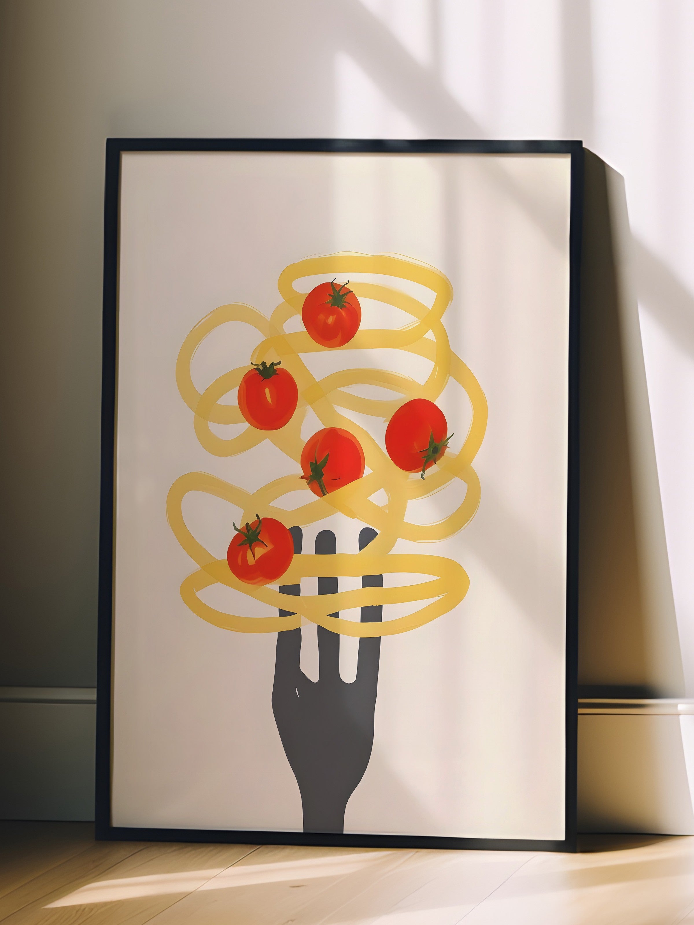 Siyah Çerçeveli Tablo, Spaghetti, Comfort Serisi Mutfak Duvar Tablosu, NO:109059