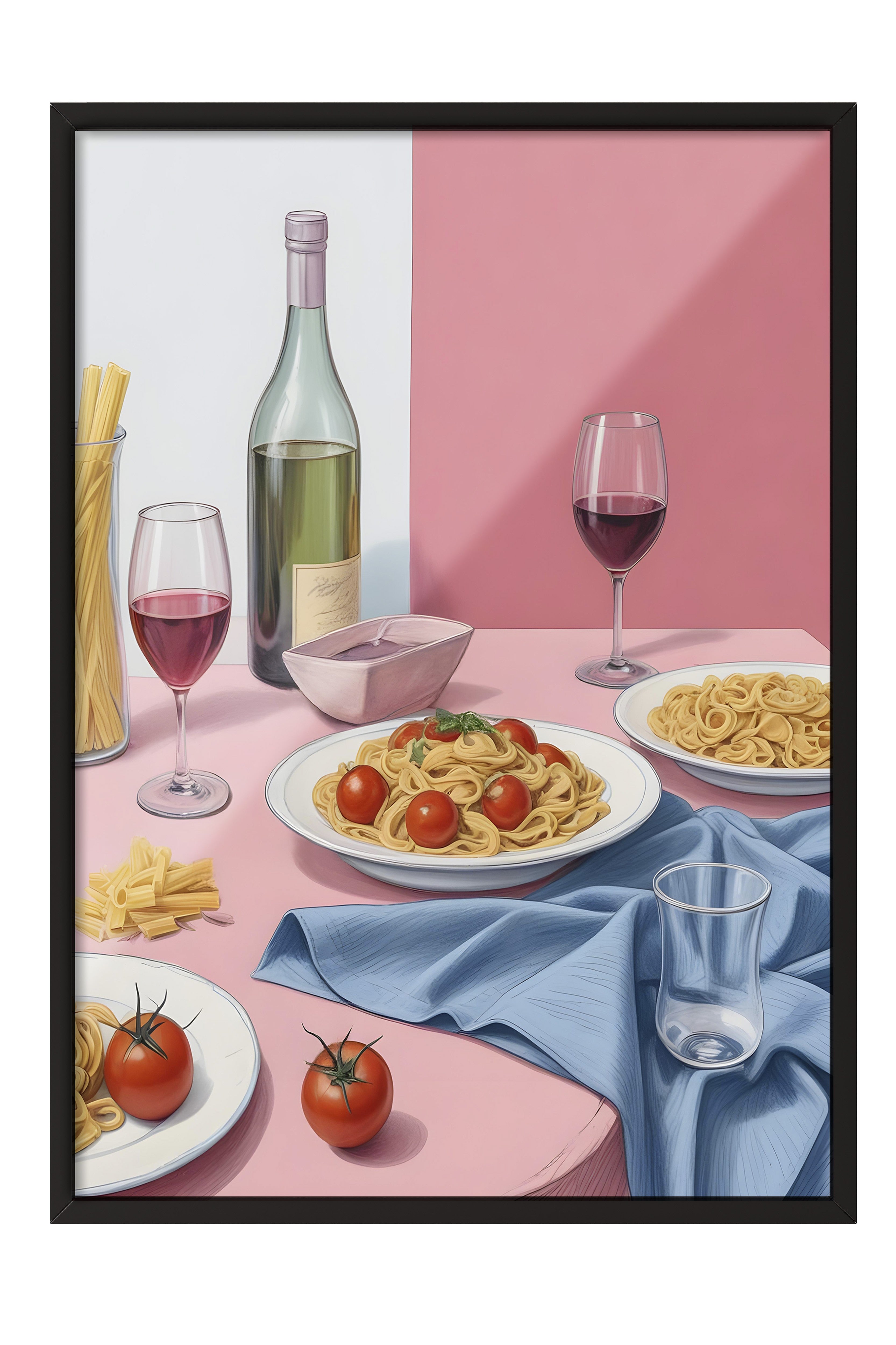 Siyah Çerçeveli Tablo, Spaghetti For Dinner, Comfort Serisi Mutfak Duvar Tablosu, NO:109105