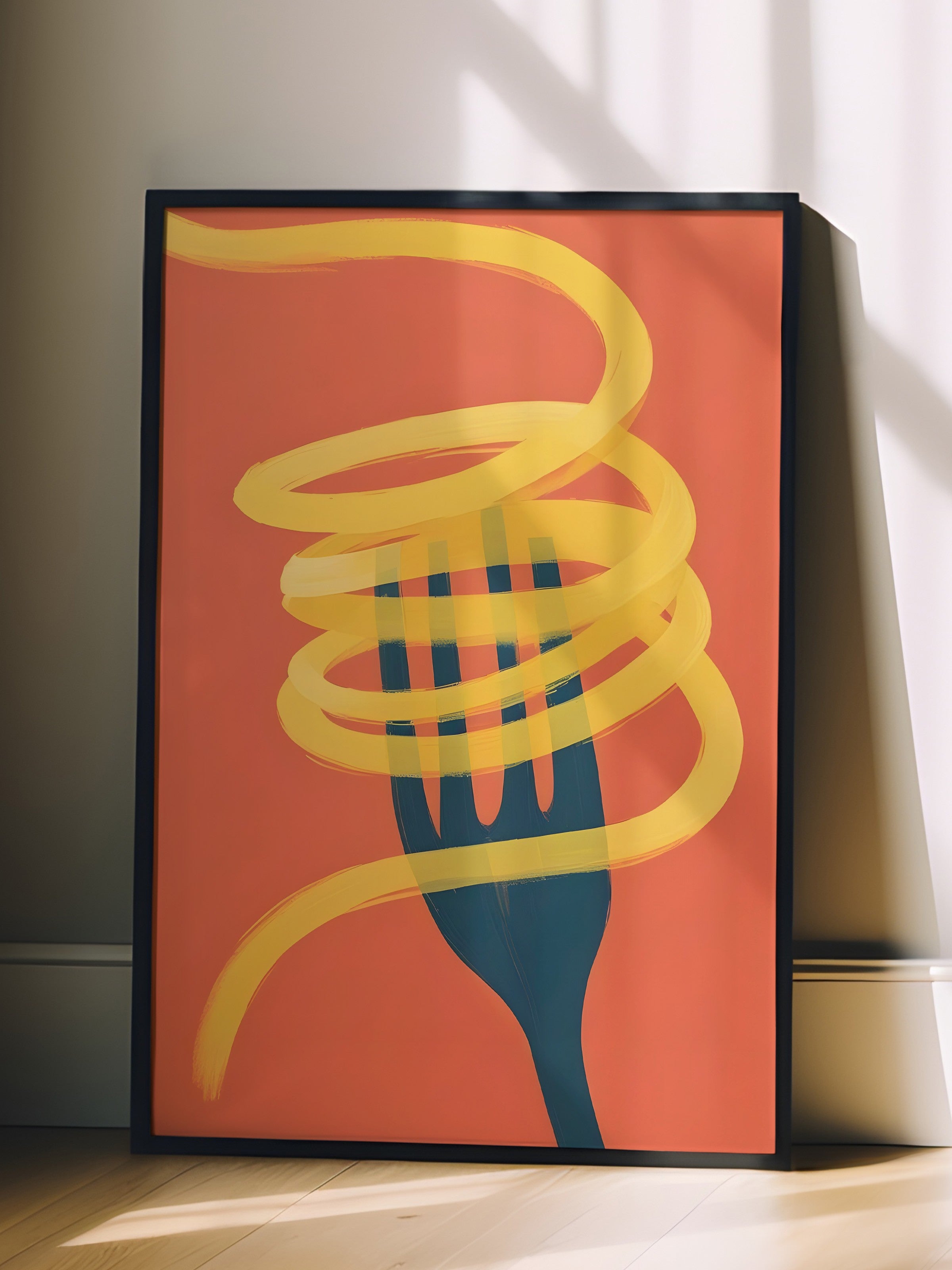 Siyah Çerçeveli Tablo, Spaghetti Fork, Comfort Serisi Mutfak Duvar Tablosu, NO:109081