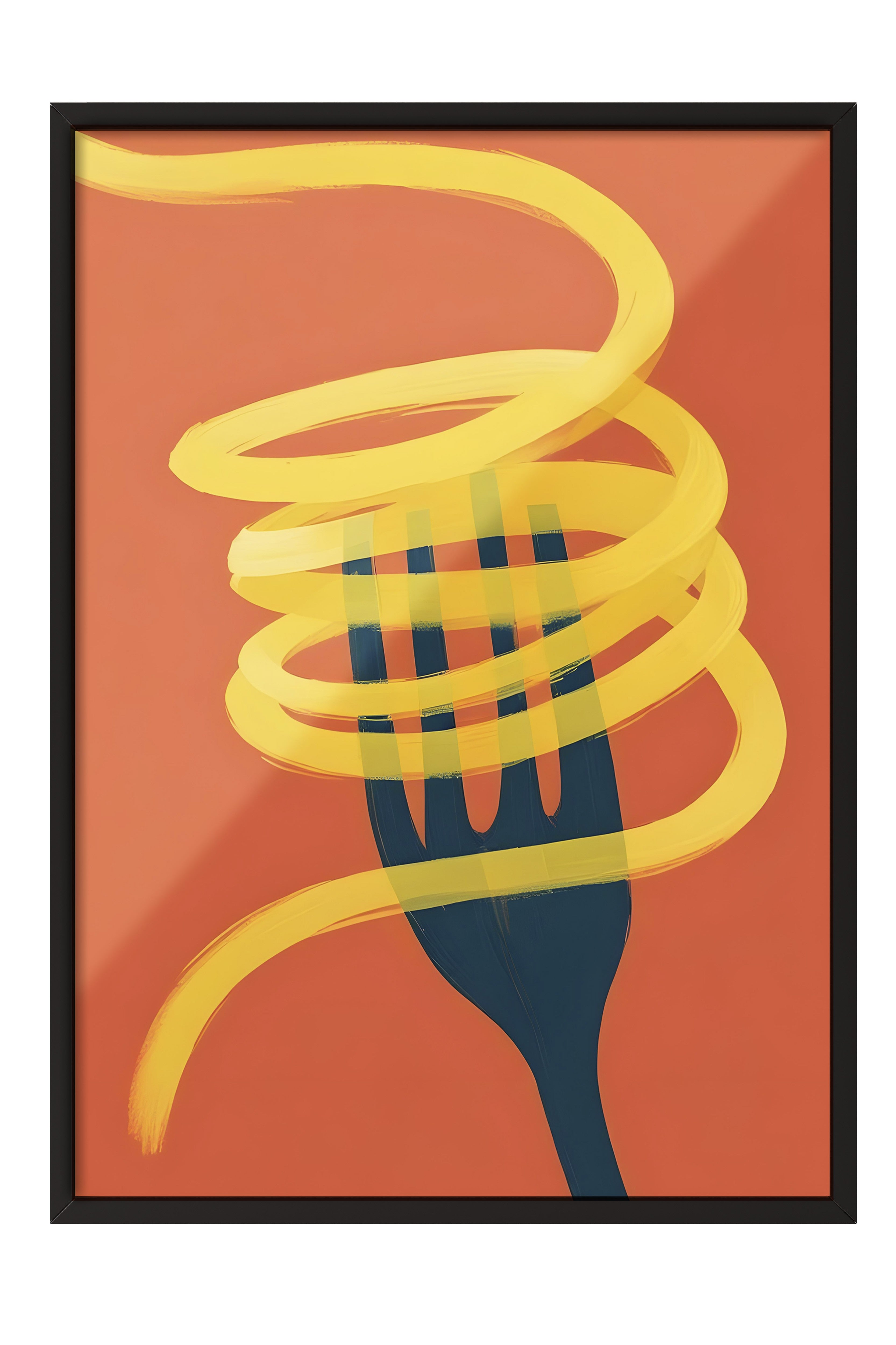 Siyah Çerçeveli Tablo, Spaghetti Fork, Comfort Serisi Mutfak Duvar Tablosu, NO:109081