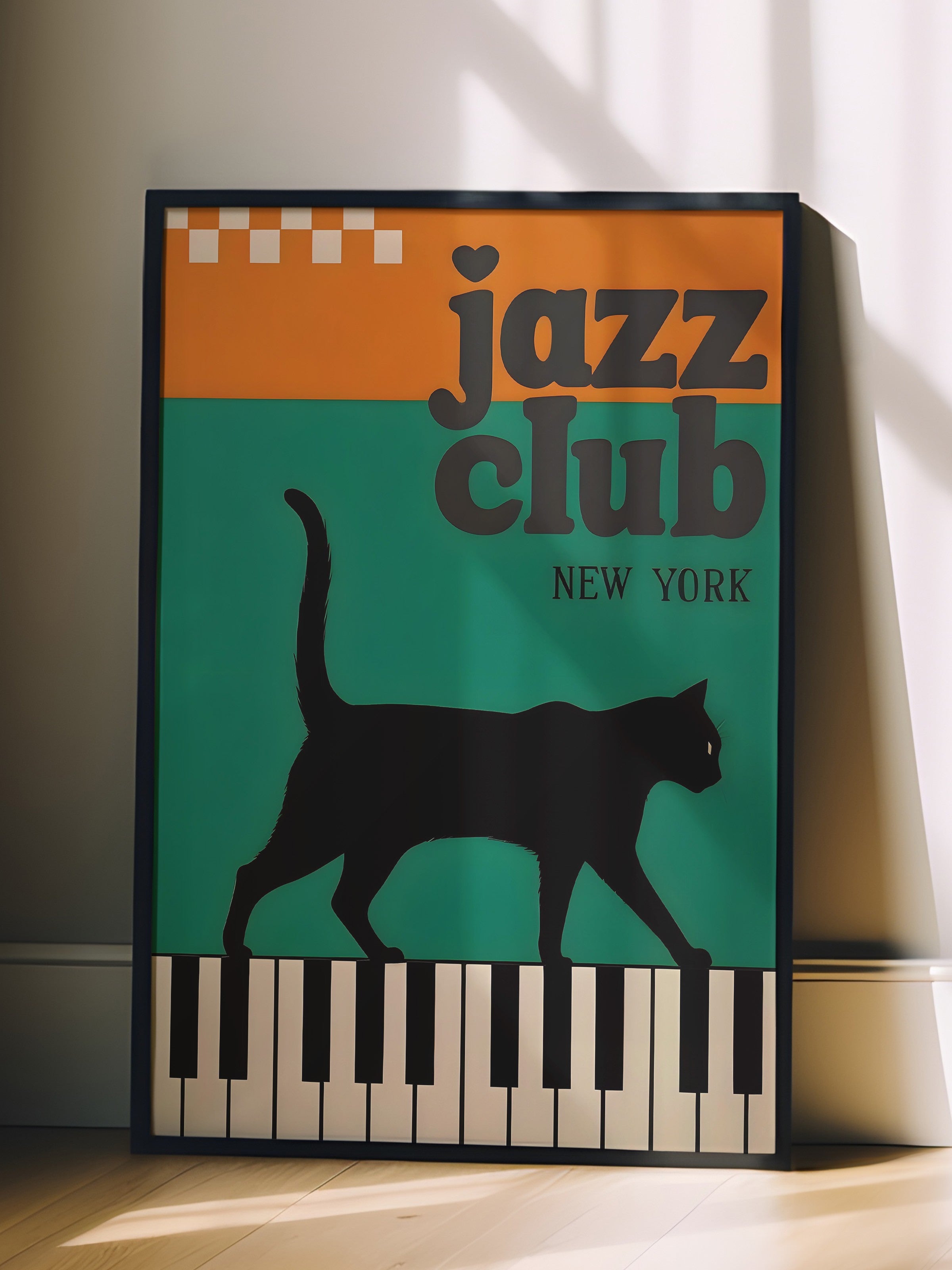 Siyah Çerçeveli Tablo, The Black Cat Jazz Club - 1, Comfort Serisi Poster ve  Duvar Tablosu, NO:108976