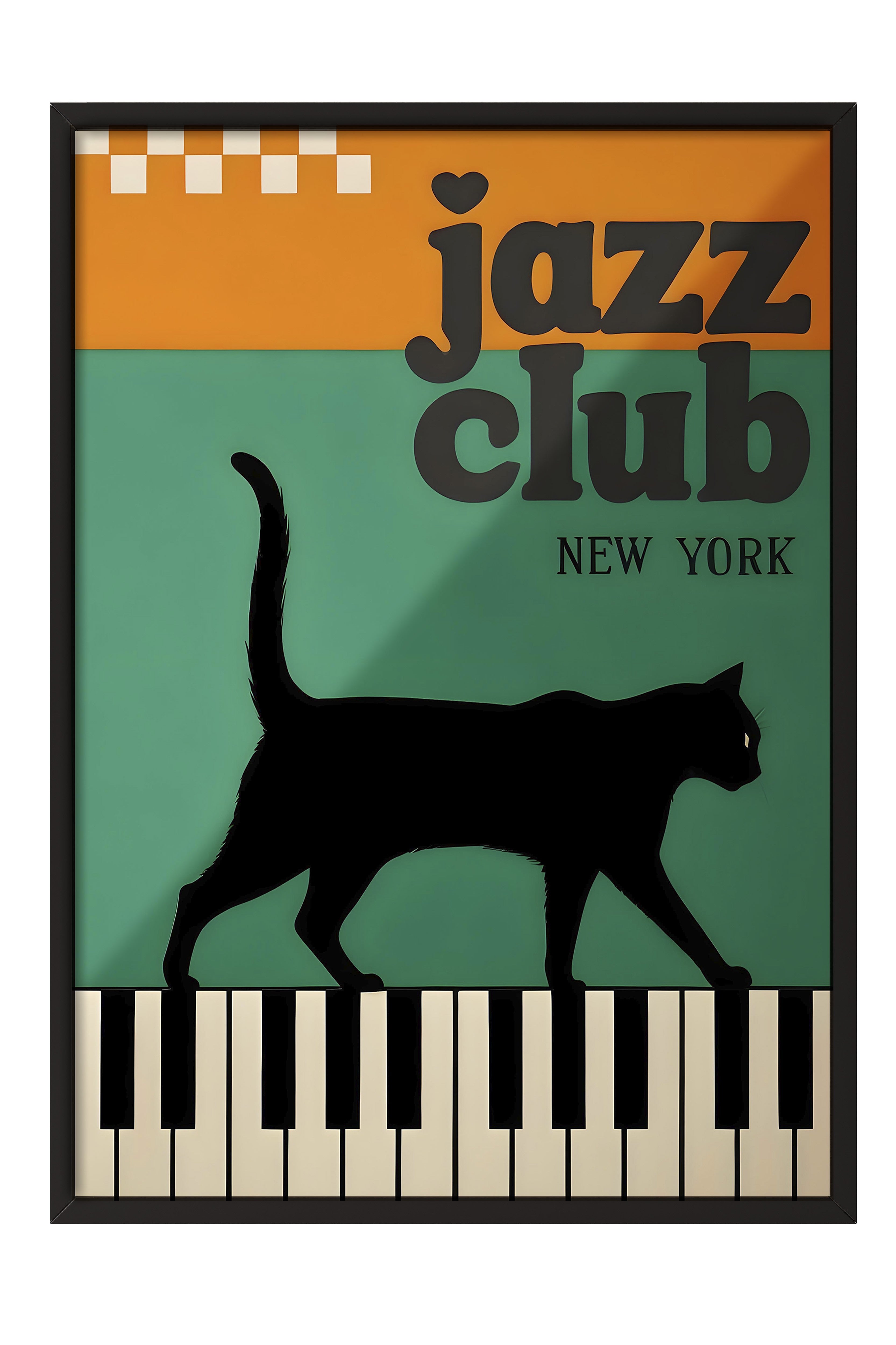 Siyah Çerçeveli Tablo, The Black Cat Jazz Club - 1, Comfort Serisi Poster ve  Duvar Tablosu, NO:108976