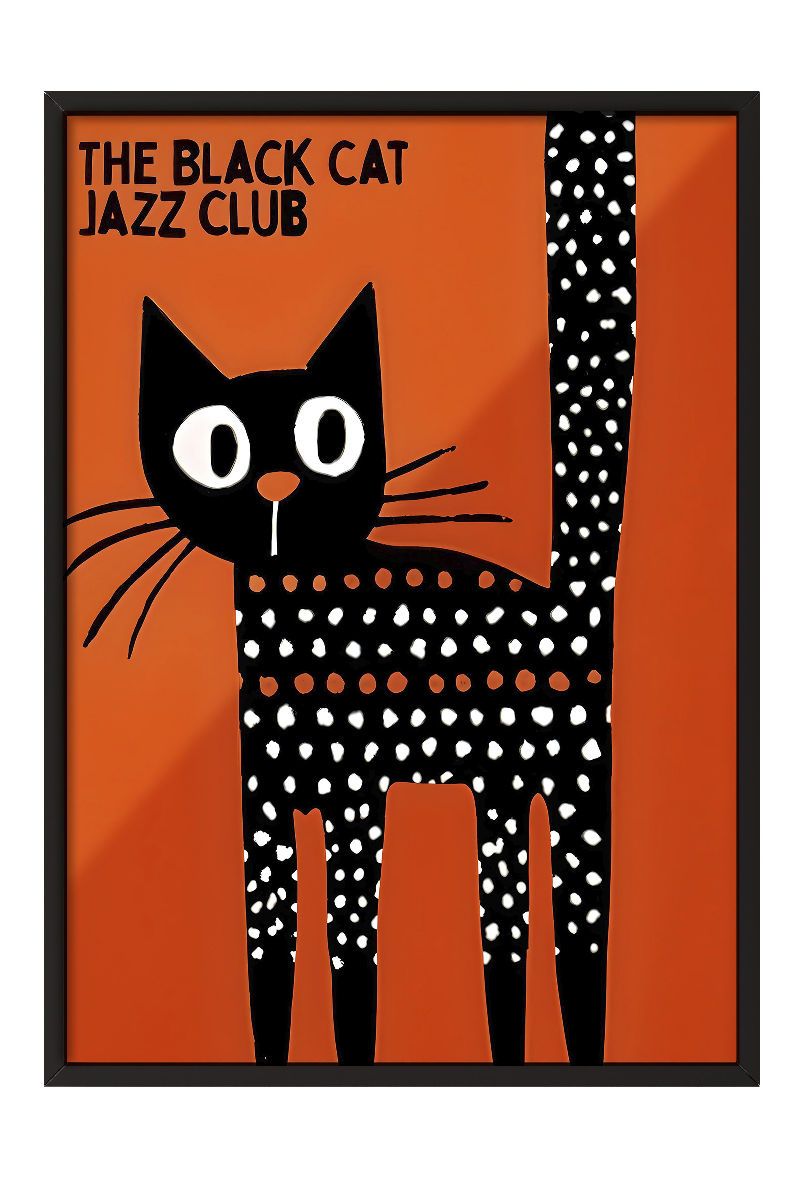 Siyah Çerçeveli Tablo, The Black Cat Jazz Club - 2, Comfort Serisi Poster ve  Duvar Tablosu, NO:108977