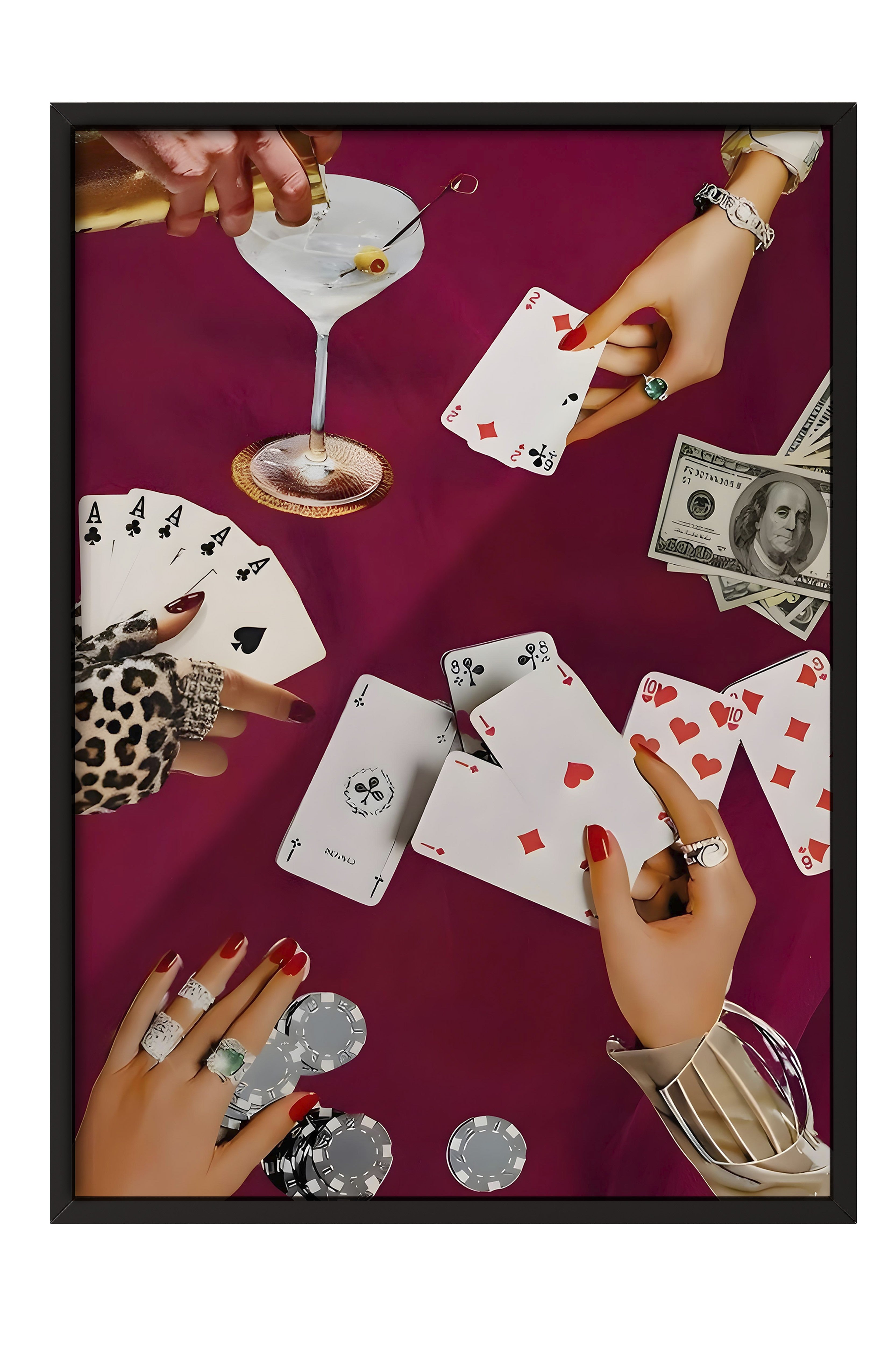 Siyah Çerçeveli Tablo, Vintage Playing Cards, Comfort Serisi Poster ve Duvar Tablosu, NO:108950