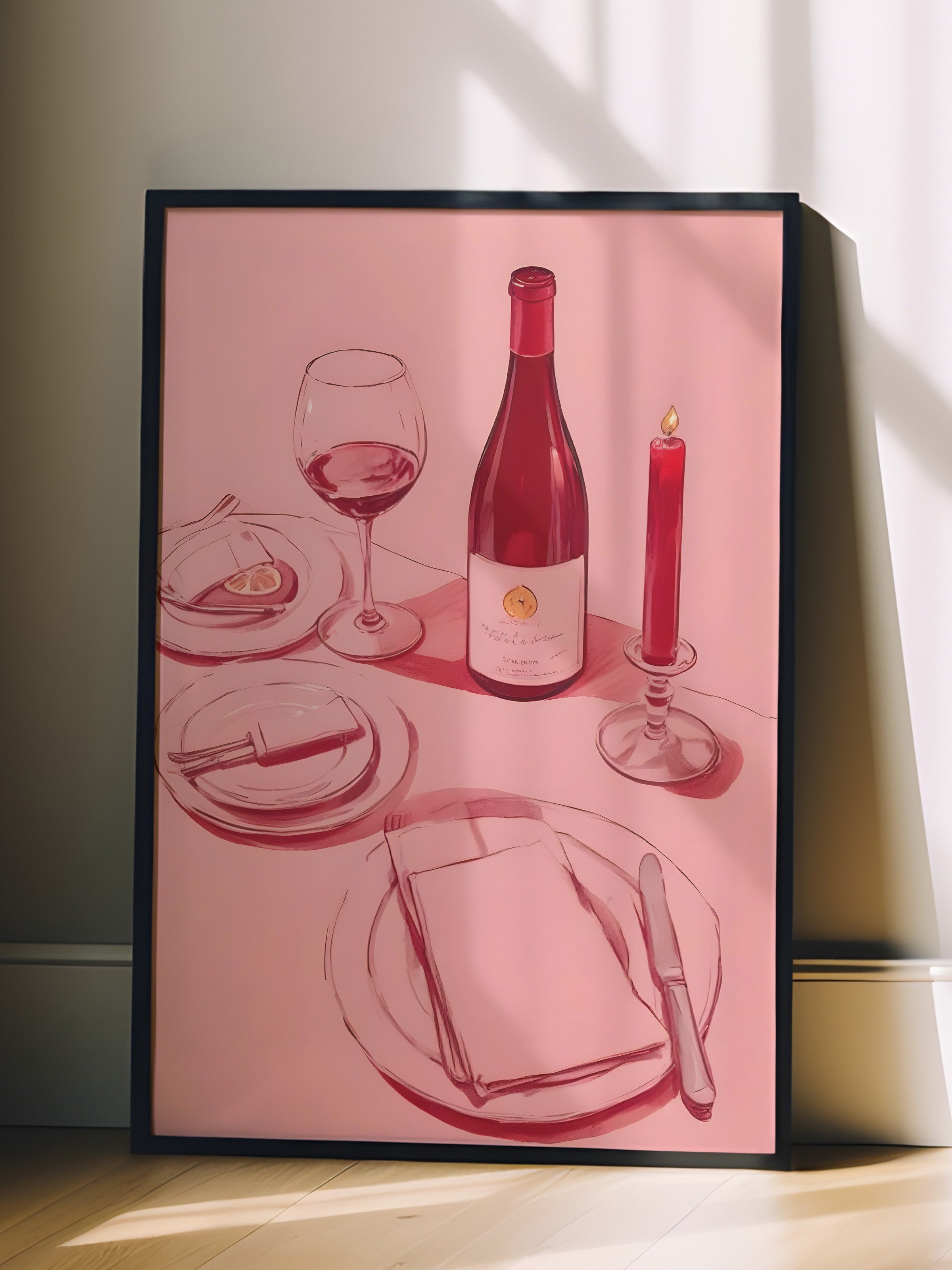 Siyah Çerçeveli Tablo, Wine Table, Comfort Serisi Mutfak Duvar Tablosu, NO:109084