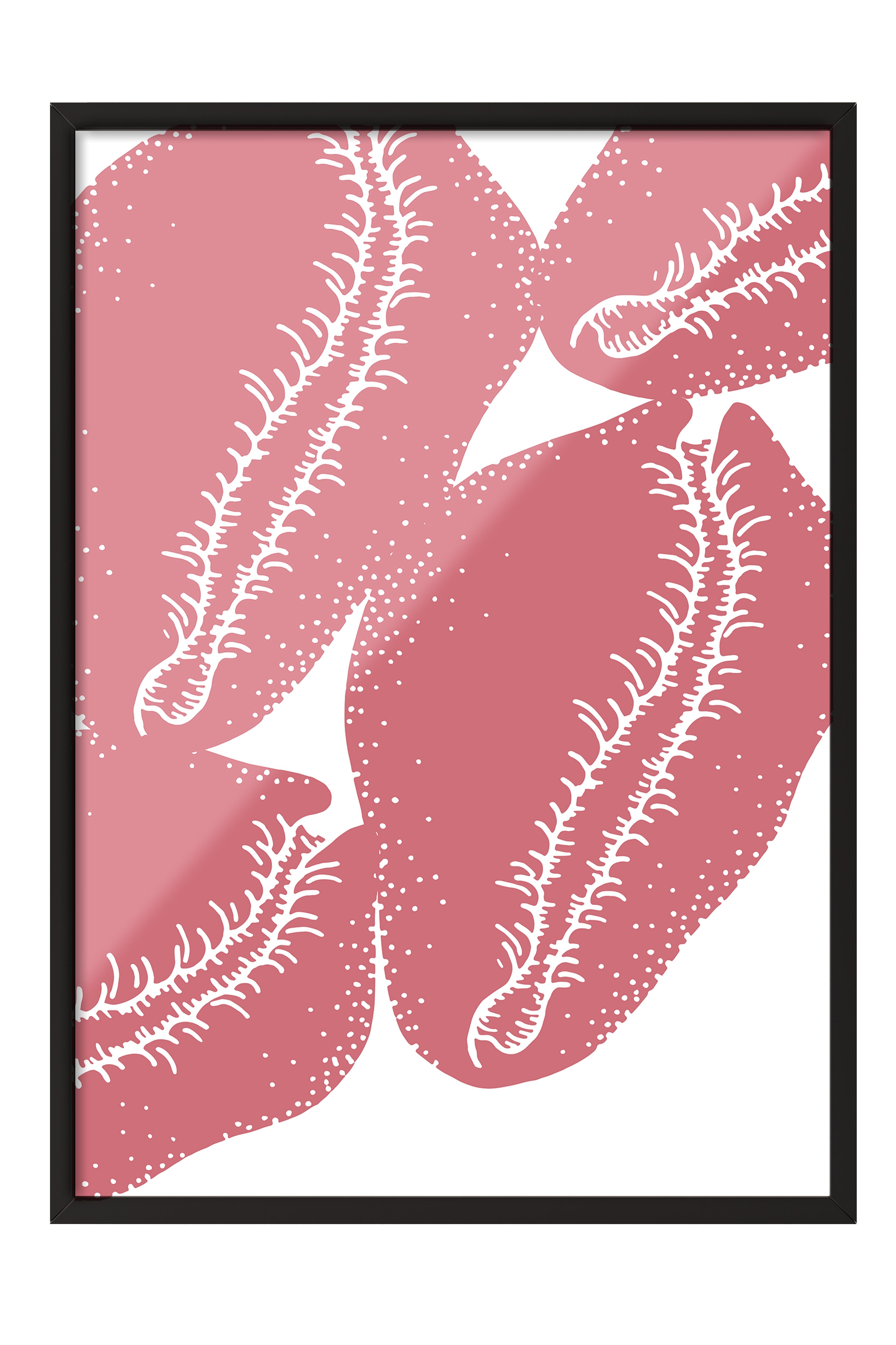 Siyah Çerçeveli Tablo, Yapraklar, illüstrasyon, Pembe, Beyaz Renk Poster, 2025 Yaz Seçkisi, NO:109847