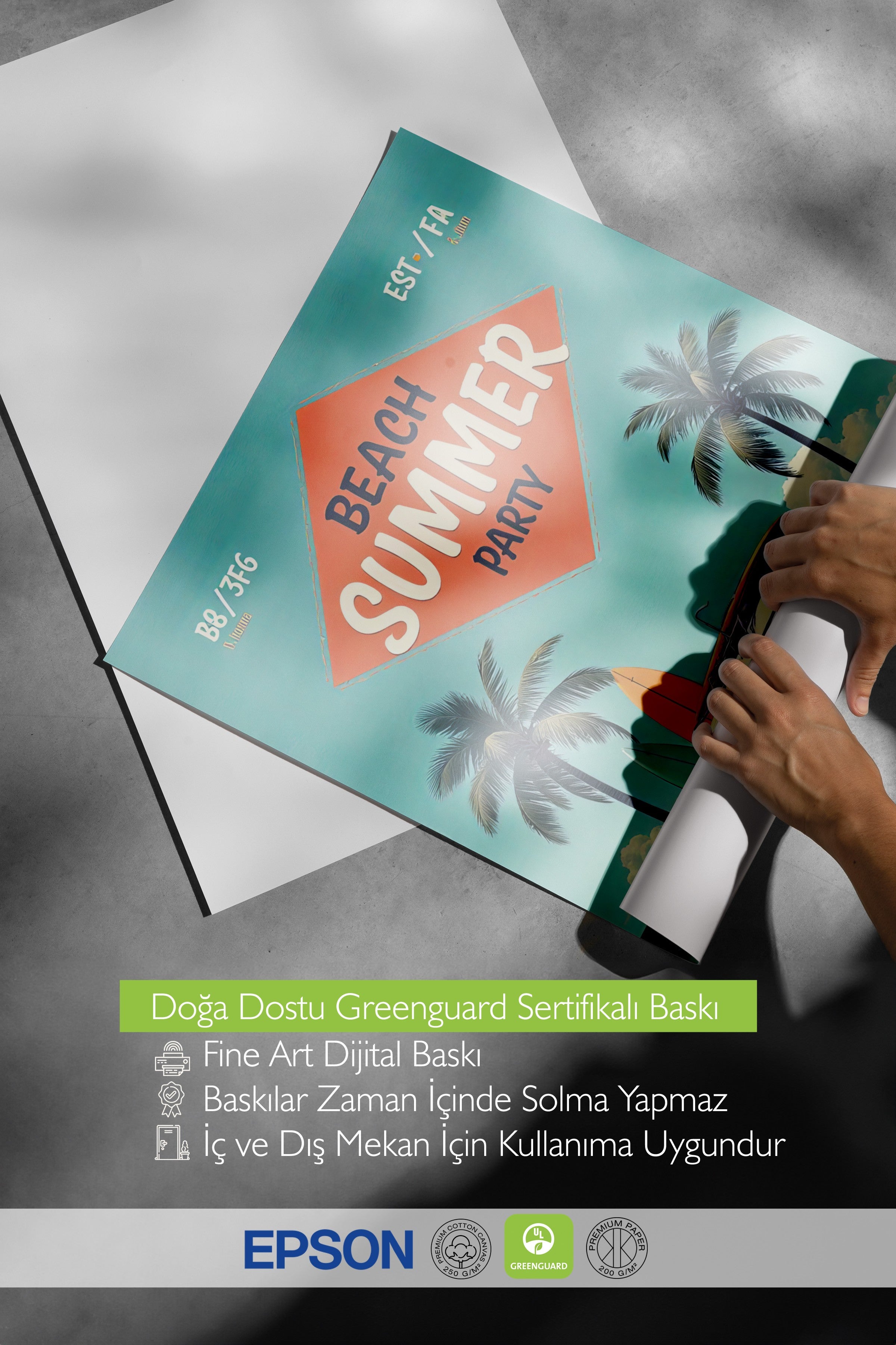 Siyah Çerçeveli Tablo, Yaz Plaj Partisi, İllüstrasyon, Maximalist, Mavi Renk Poster, 2025 Yaz Seçkisi, NO:109766
