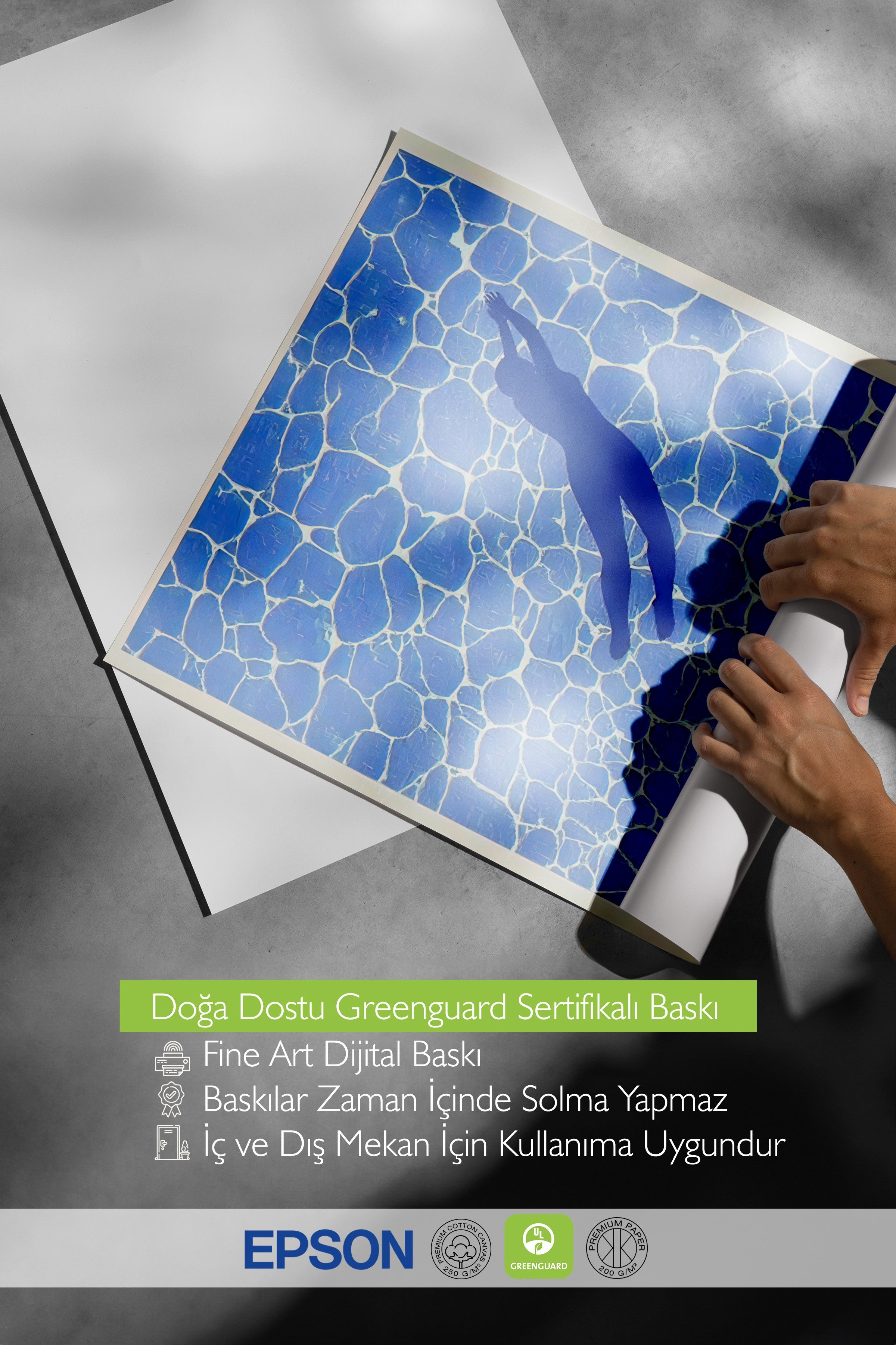Siyah Çerçeveli Tablo, Yüzen Kadın Gölgesi, İllüstrasyon, Mavi Renk Poster, 2025 Yaz Seçkisi, NO:109723