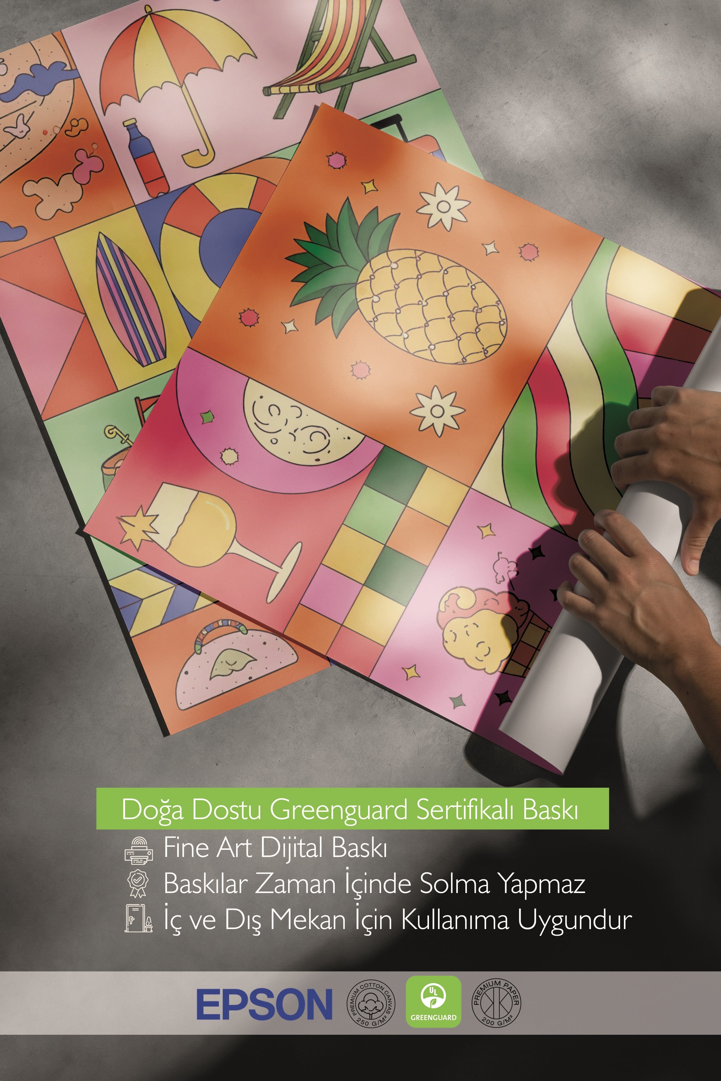 Siyah Tablo Seti, 3 Adet Siyah Çerçeveli Poster İndie Summer Model No:300839, Renkli Duvar Dekoru