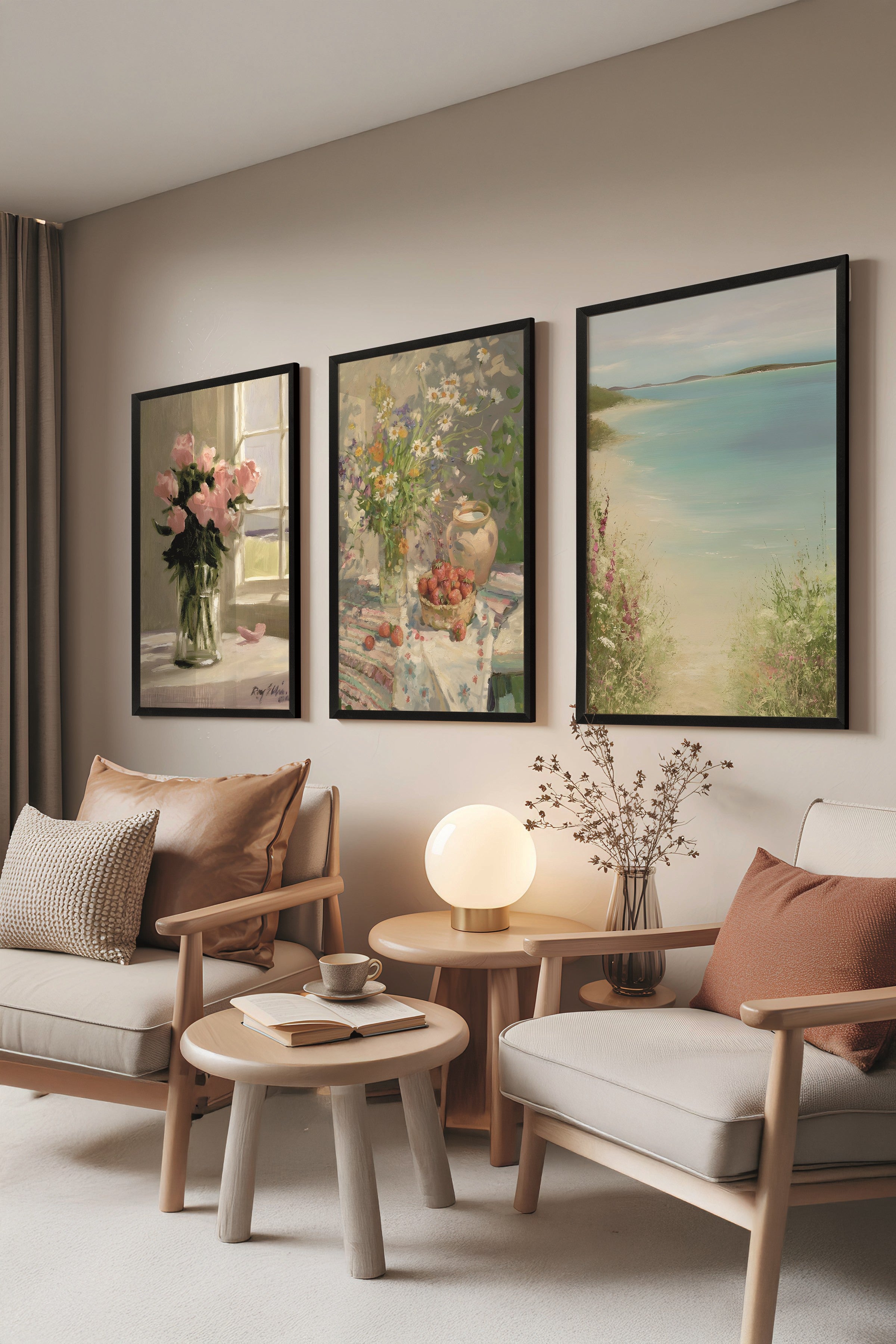 Siyah Tablo Seti, 3 Adet Siyah Çerçeveli Poster Model No:300877, Pembe Duvar Dekoru