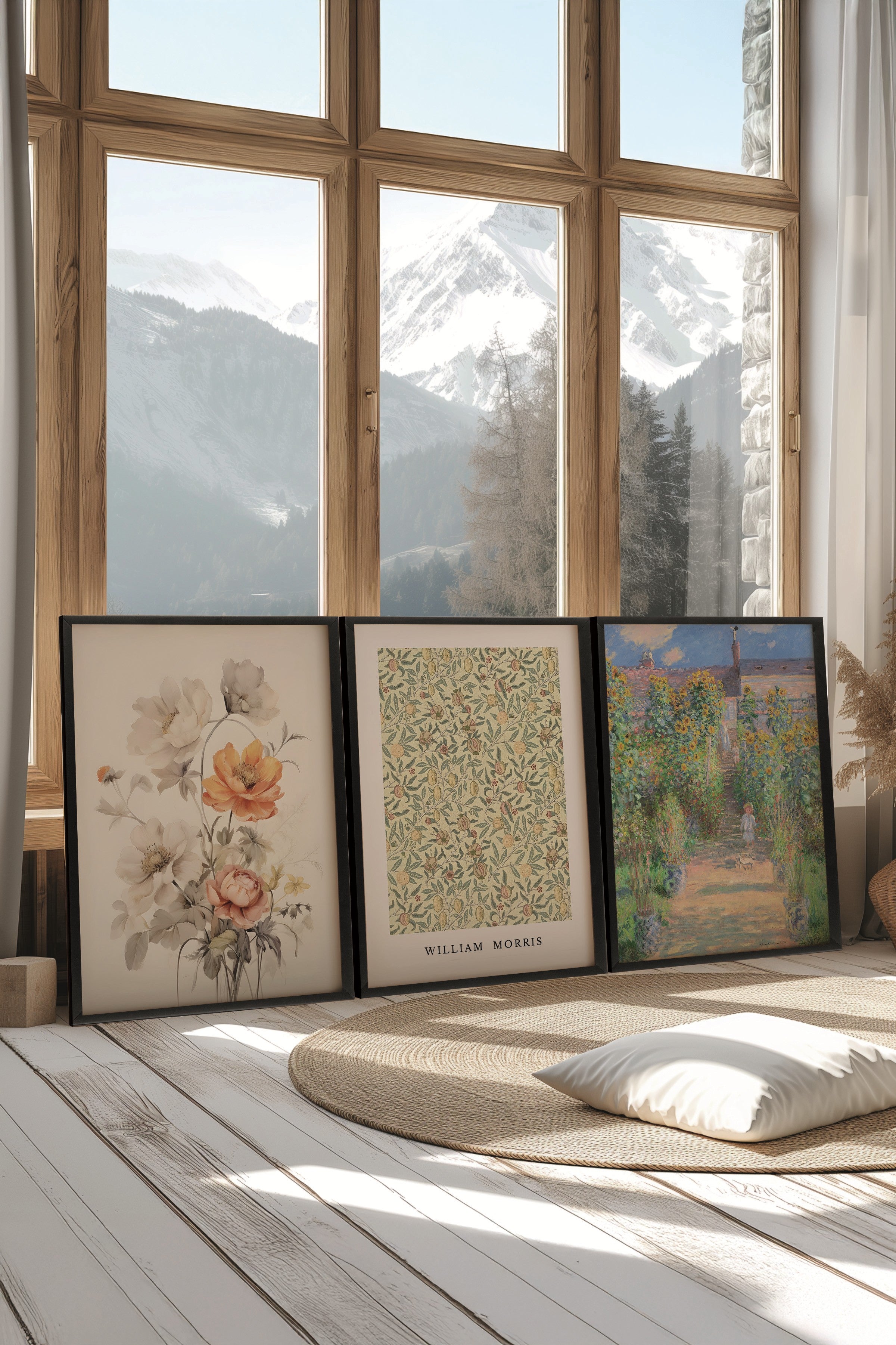 Siyah Tablo Seti, 3 Adet Siyah Çerçeveli Poster Monet-Morris Model No:300886, Renkli Duvar Dekoru