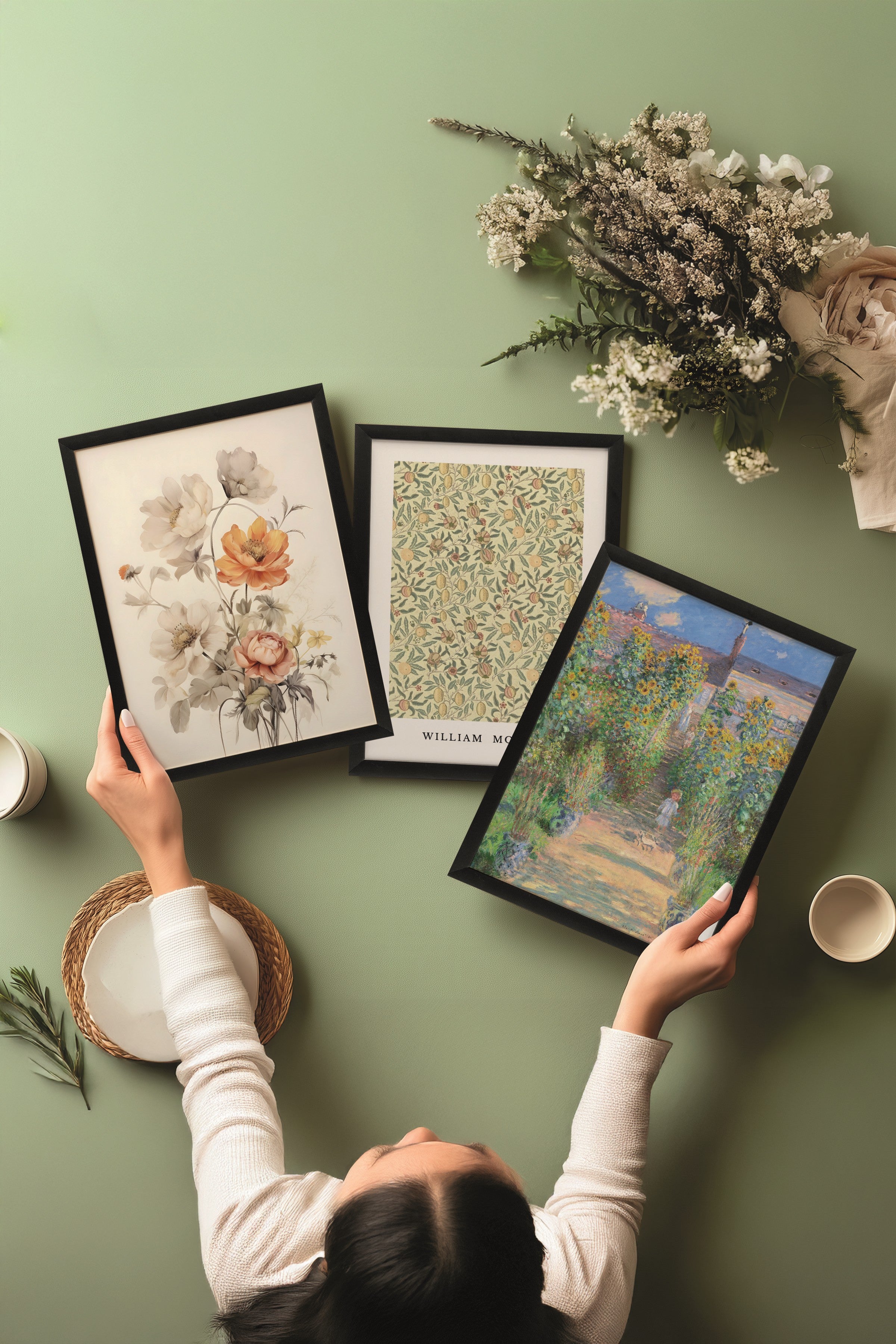 Siyah Tablo Seti, 3 Adet Siyah Çerçeveli Poster Monet-Morris Model No:300886, Renkli Duvar Dekoru