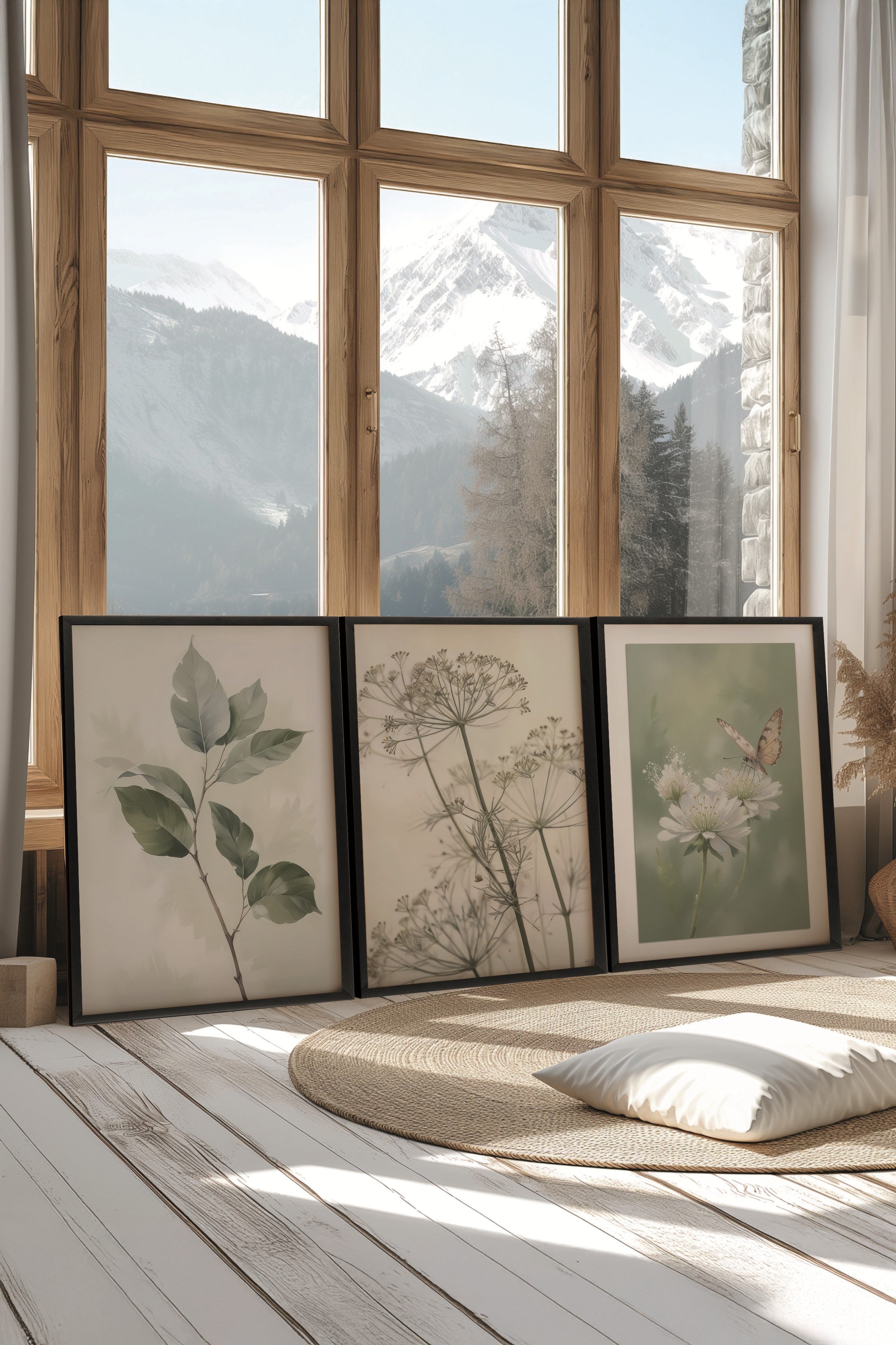 Siyah Tablo Seti, 3 Adet Siyah Çerçeveli Poster Nature Model No:300809, Yeşil Duvar Dekoru