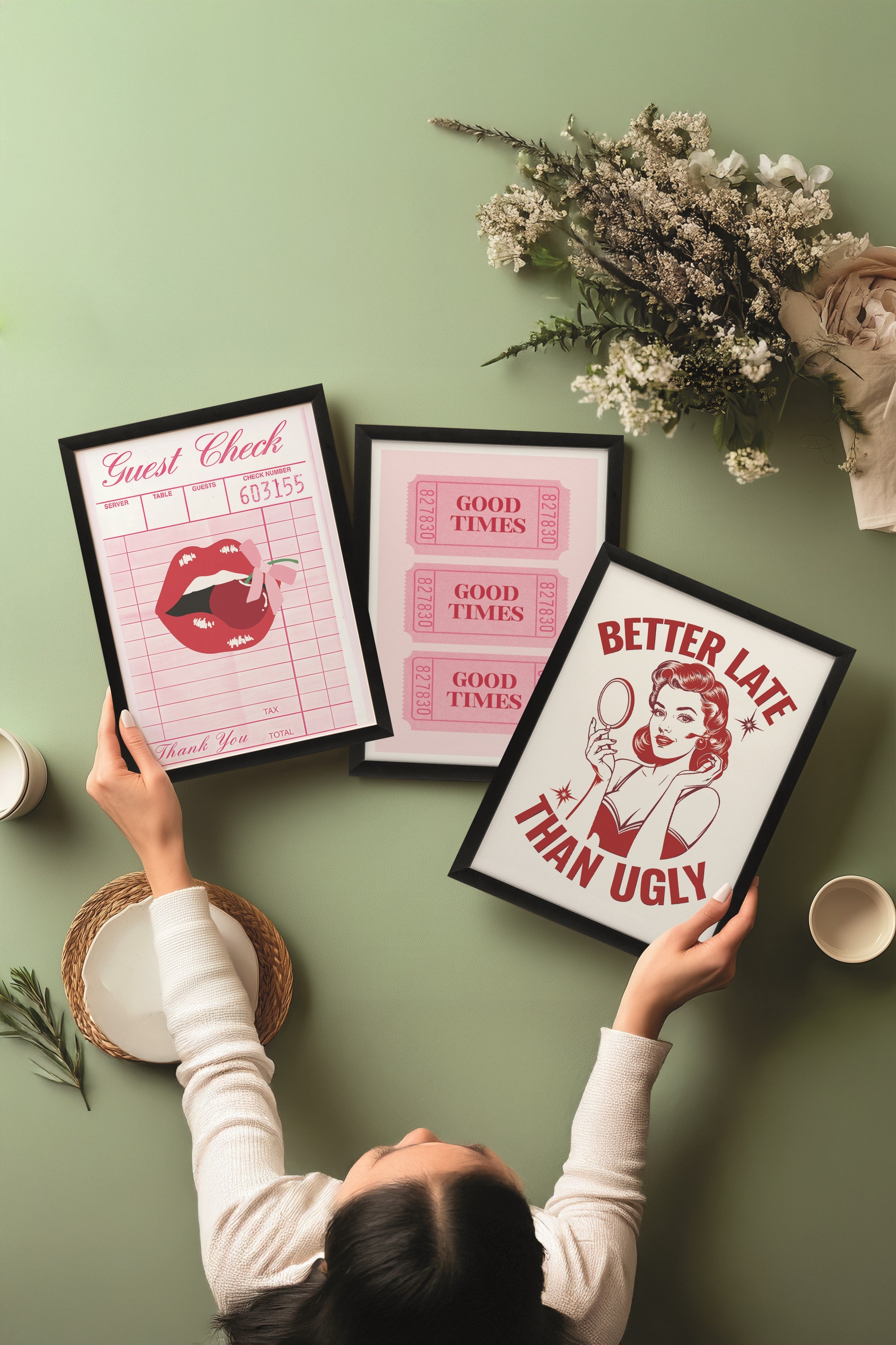 Siyah Tablo Seti, 3 Adet Siyah Çerçeveli Poster Preppy Model No:300821, Duvar Dekoru