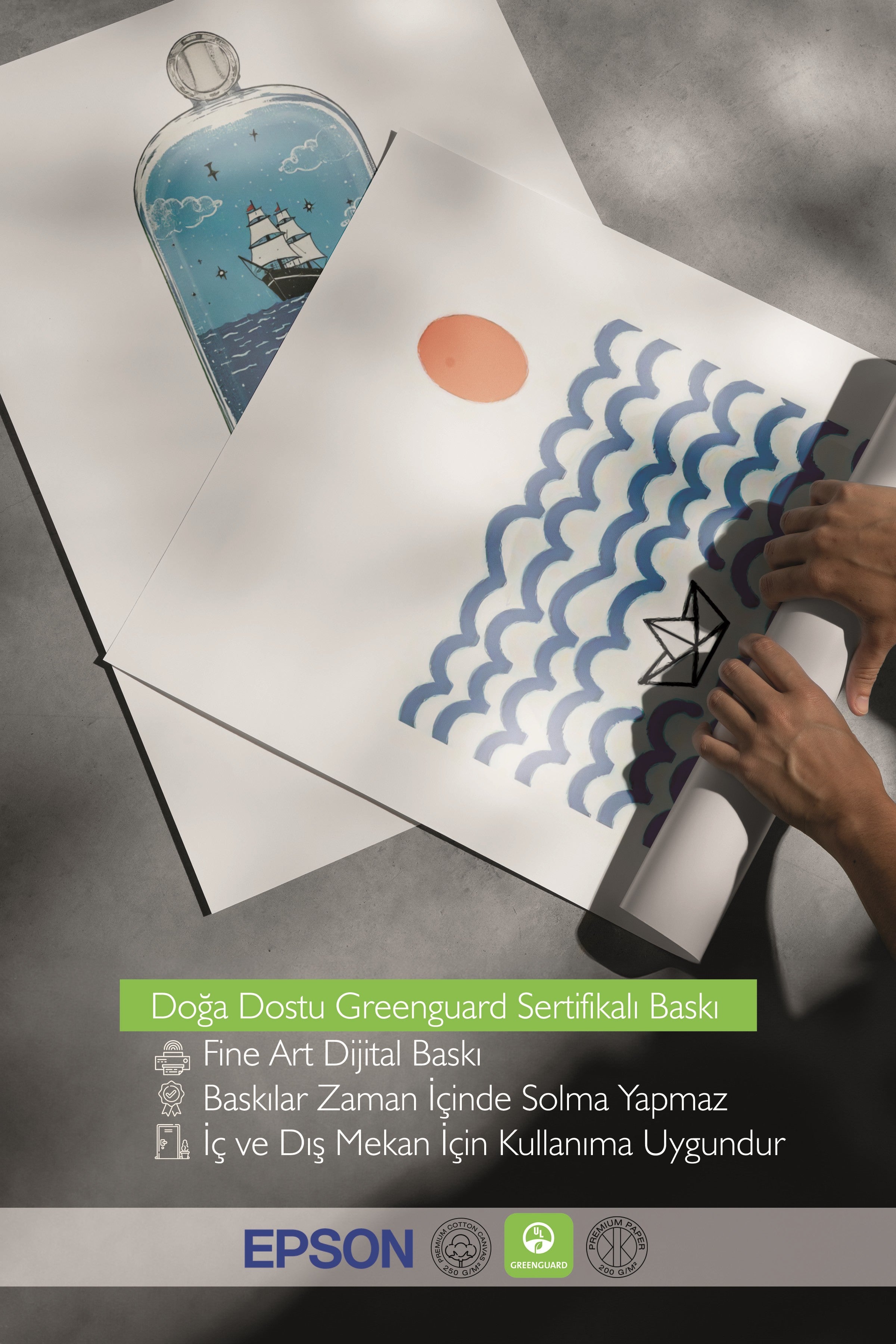 Siyah Tablo Seti, 3 Adet Siyah Çerçeveli Poster Sea Icons Model No:300831, Mavi Duvar Dekoru