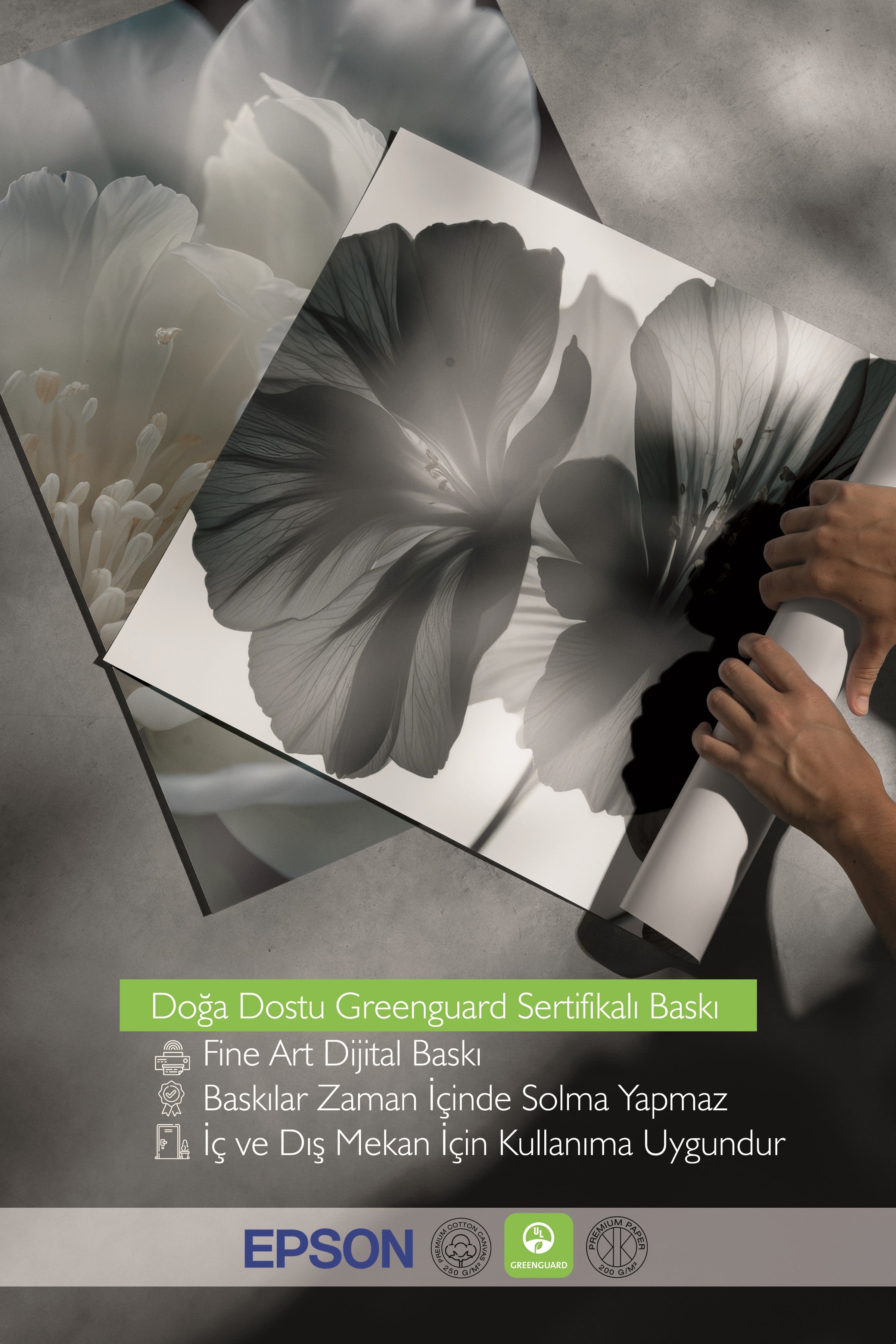 Siyah Tablo Seti, 3 Adet Siyah Çerçeveli Poster Soft Flowers Model No:300801, Duvar Dekoru