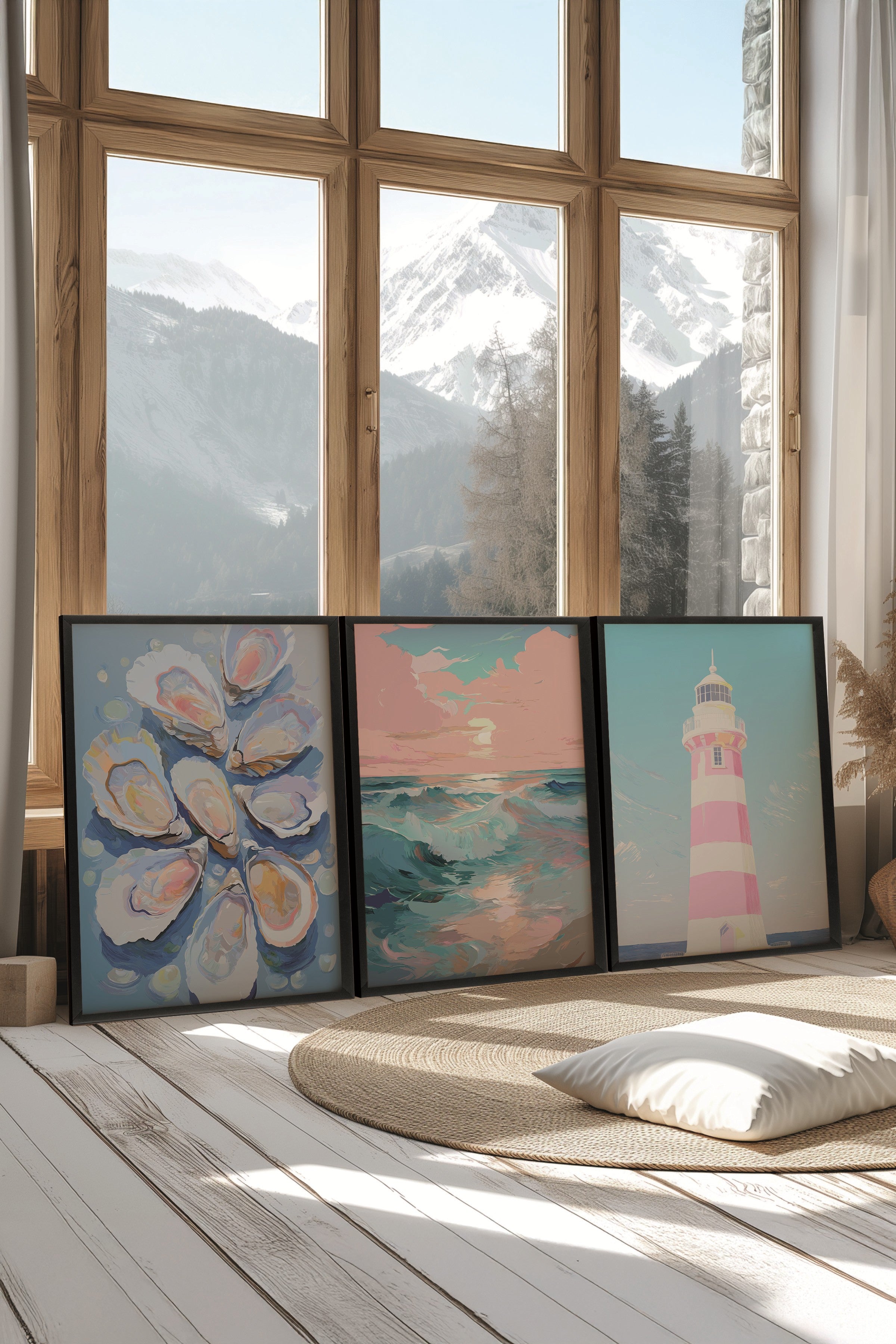Siyah Tablo Seti, 3 Adet Siyah Çerçeveli Poster summer Model No:300823, Pembe ve Mavi Duvar Dekoru