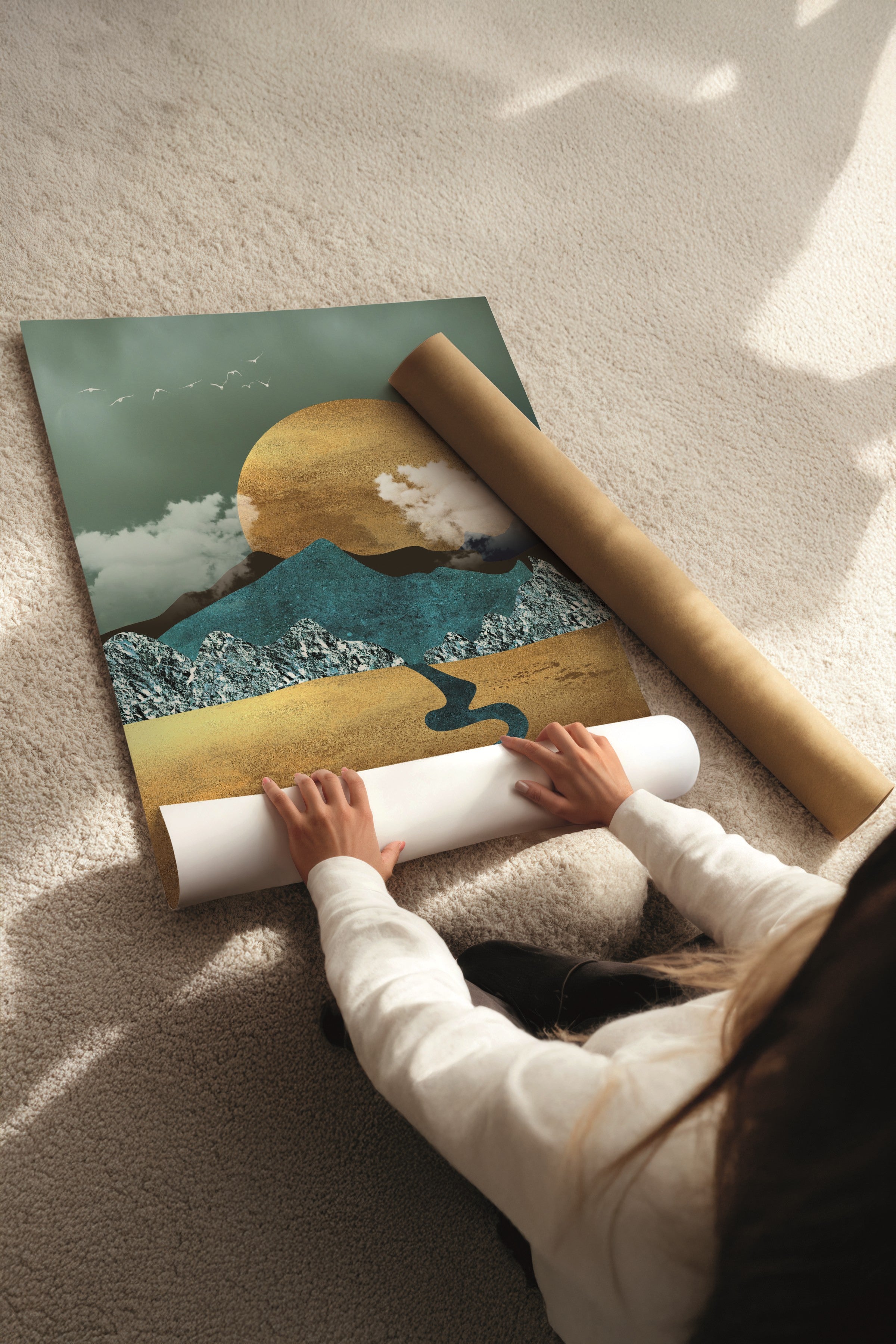 Siyah Tablo Seti, 3 Adet Siyah Çerçeveli Poster Sun by the Mountain Model No:300884, Duvar Dekoru