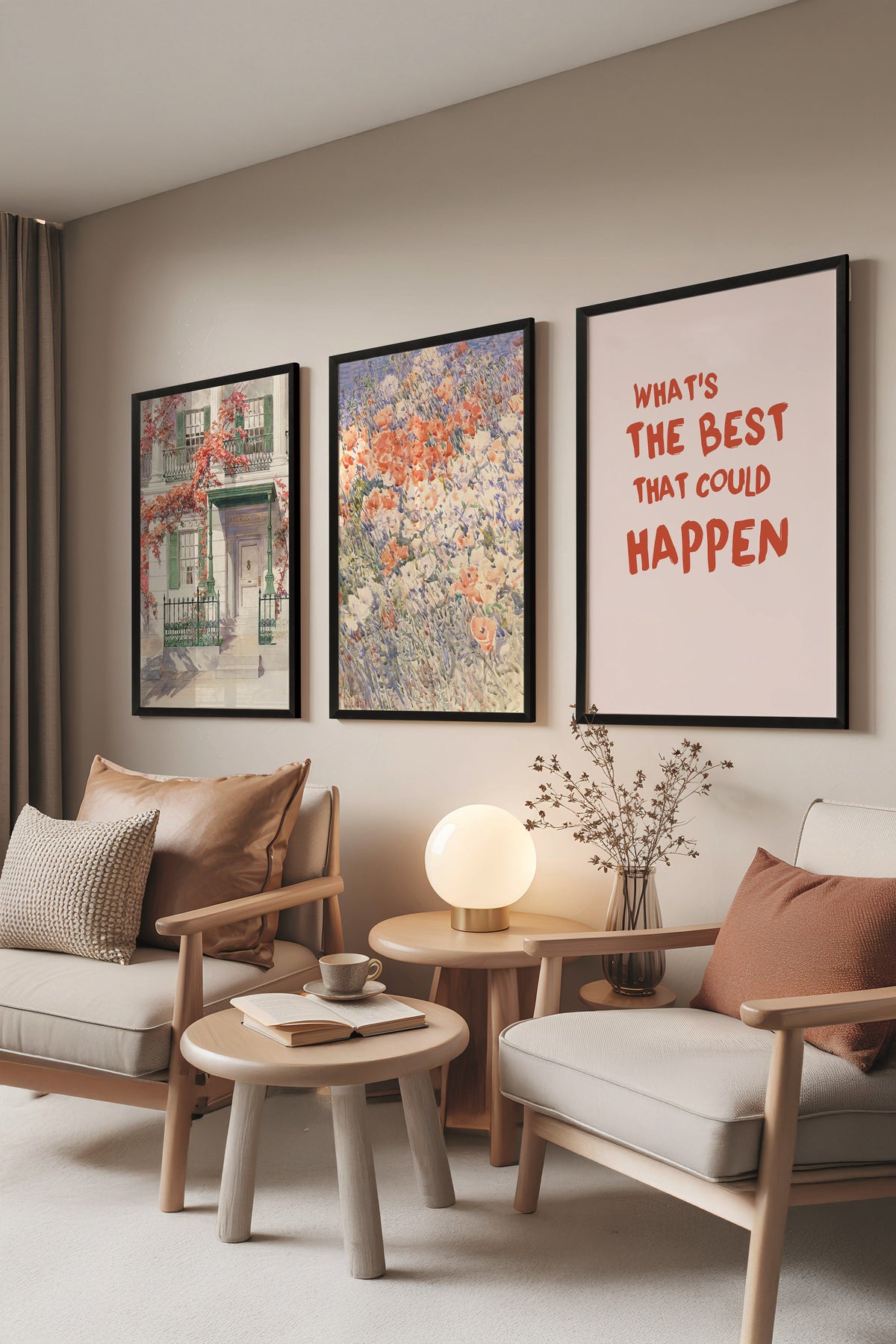 Siyah Tablo Seti, 3 Adet Siyah Çerçeveli Poster The Best Happen Model No:300864, Duvar Dekoru