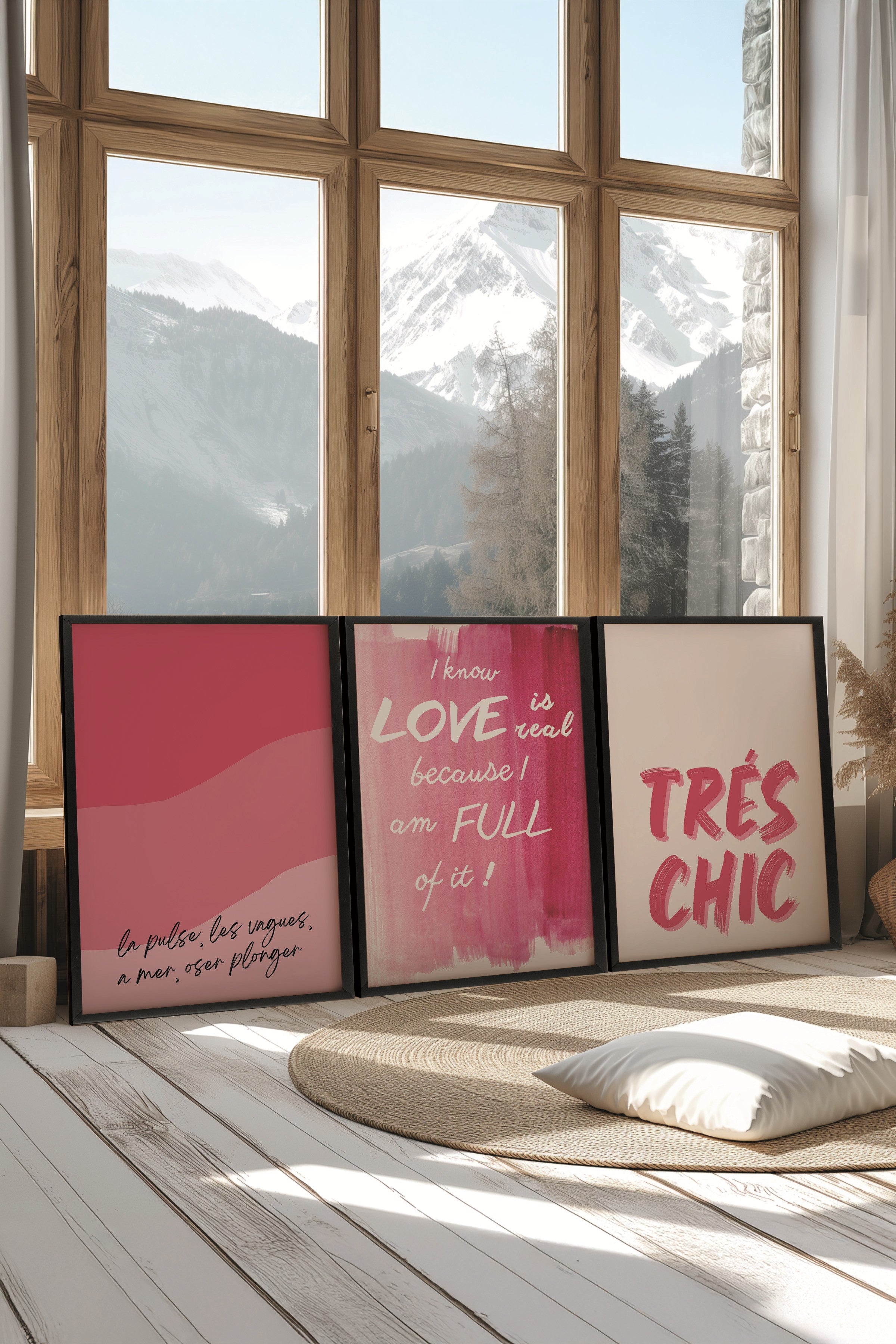 Siyah Tablo Seti, 3 Adet Siyah Çerçeveli Poster Tres Chic Model No:300814, Kırmızı Duvar Dekoru