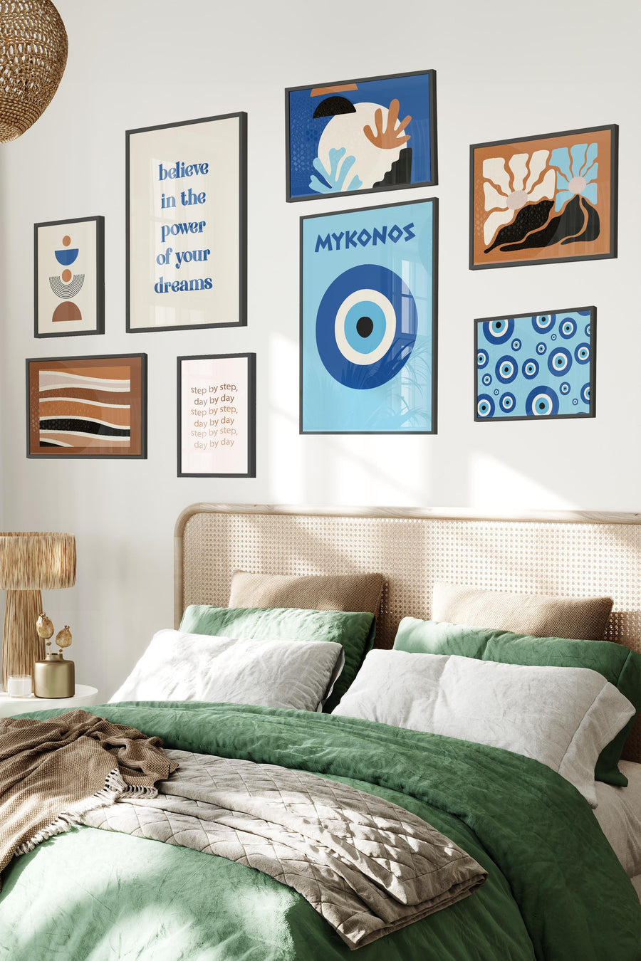 Kahverengi ve Mavi Mykonos Temalı Galeri Poster Seti NO:027
