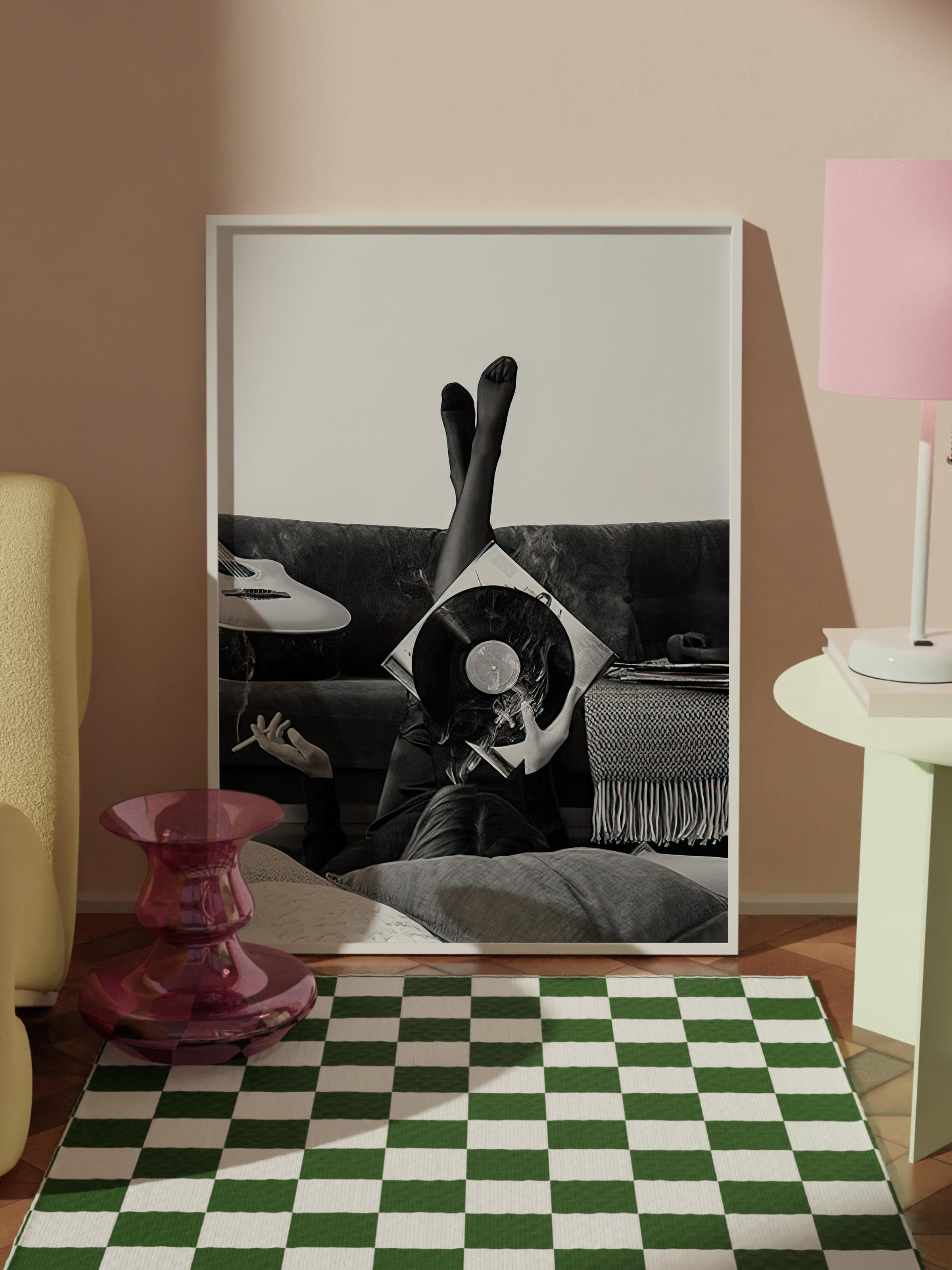 Smoky Vinyl Record Çerçeveli Tablo, Beyaz Çerçeve ve Poster, Duvar Tablosu Comfort Serisi NO:108395