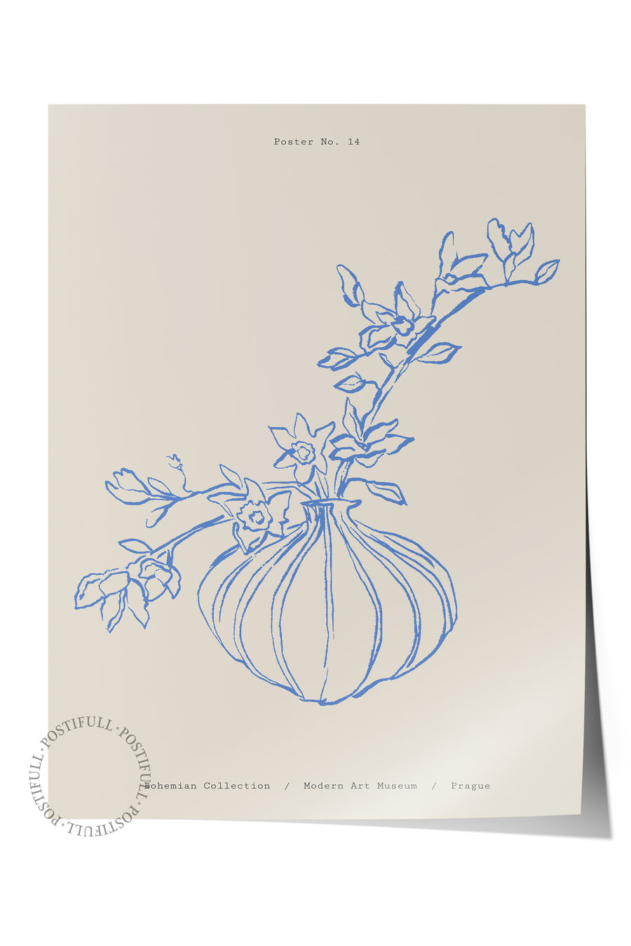 Mavi Çizgilerle Çiçek ve Vazo Bohem & Boho Çerçevesiz Poster