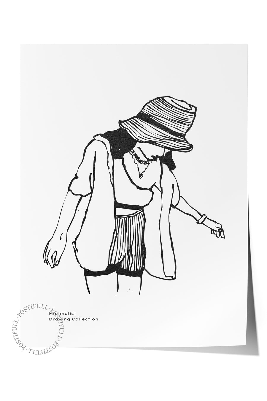 Şapkalı Kadın Çizimi Bohem & Boho Çerçevesiz Poster