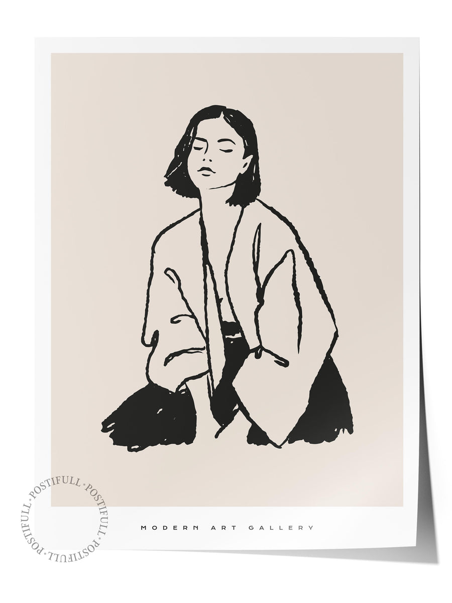 Farklı Tonlarda Kadın Figürü Çizimi Bohem & Boho Çerçevesiz Poster