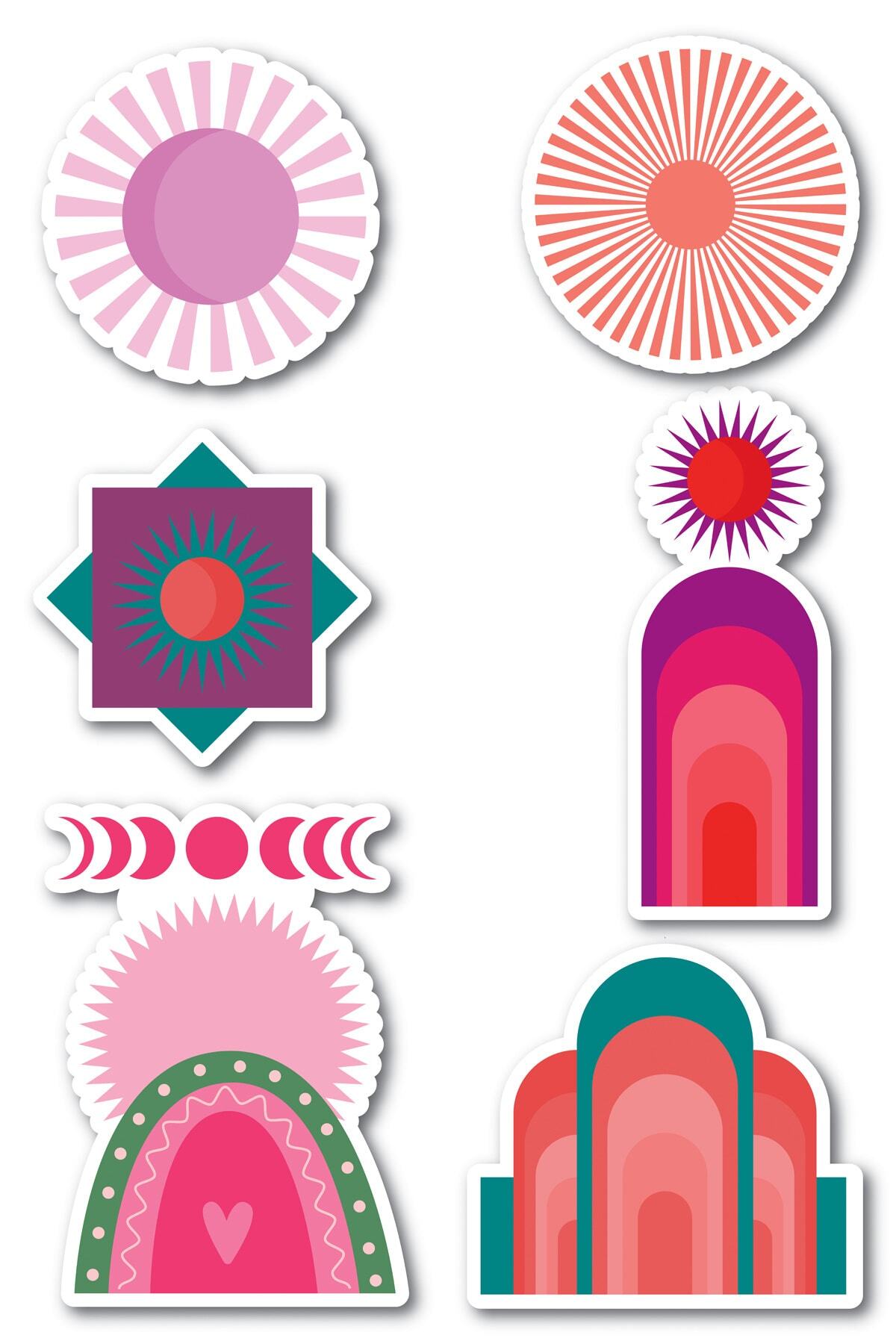 Soft Boho Temalı Sticker Seti - 8 Adet Etiket Seti- Telefon, Tablet, Defter Laptop Uyumlu Etiket