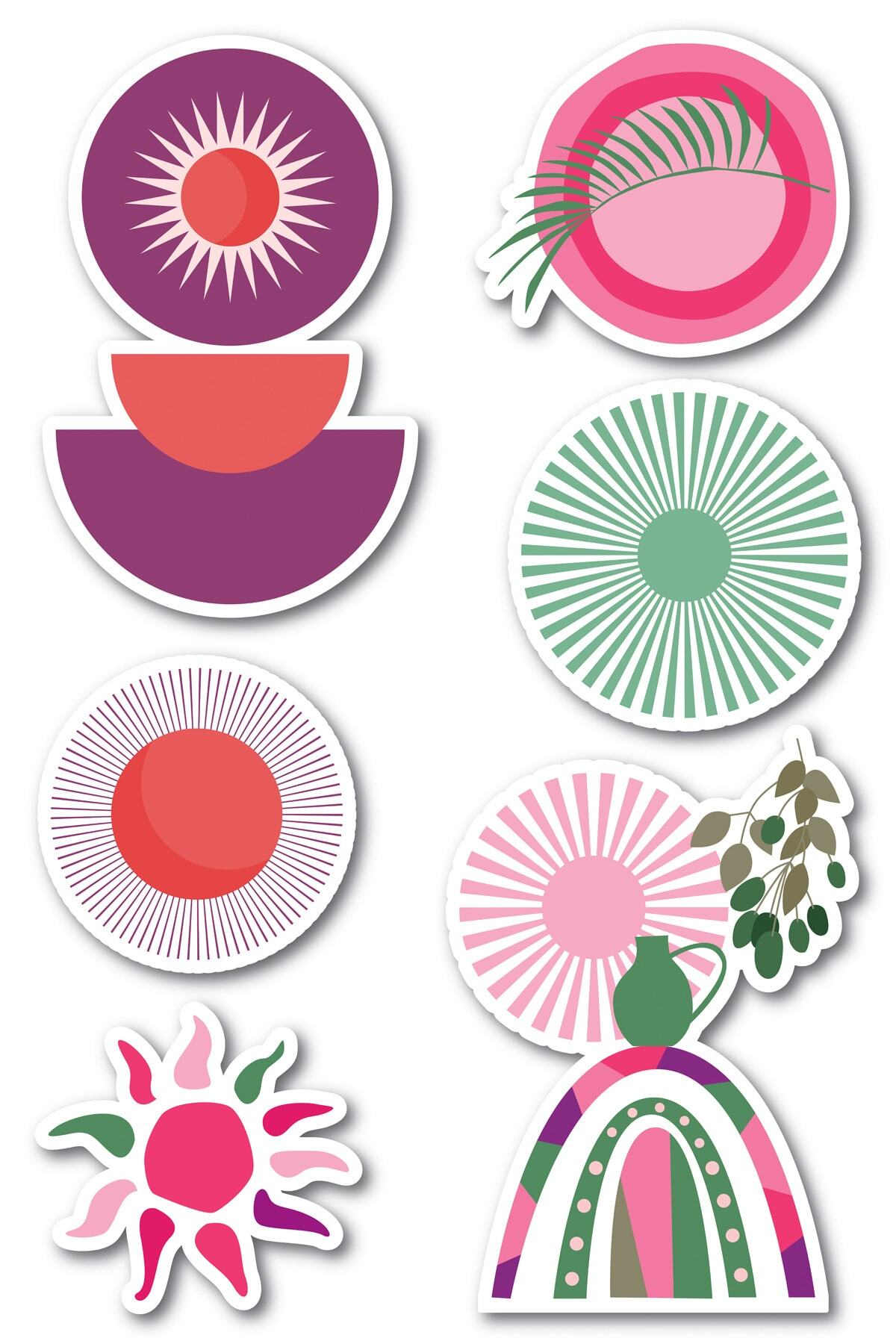 Soft Boho Temalı Sticker Seti - 8 Adet Etiket Seti- Telefon, Tablet, Defter Laptop Uyumlu Etiket