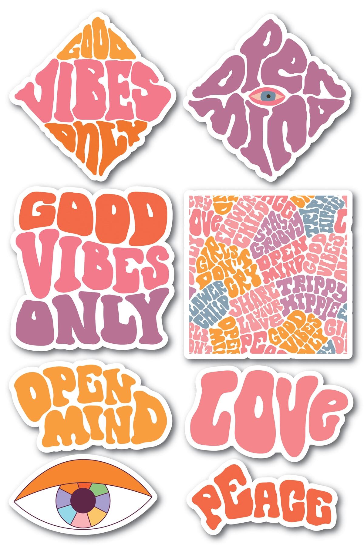 Soft Indie Temalı Sticker Seti - 8 Adet Etiket Seti- Telefon, Tablet, Defter Laptop Uyumlu Etiket