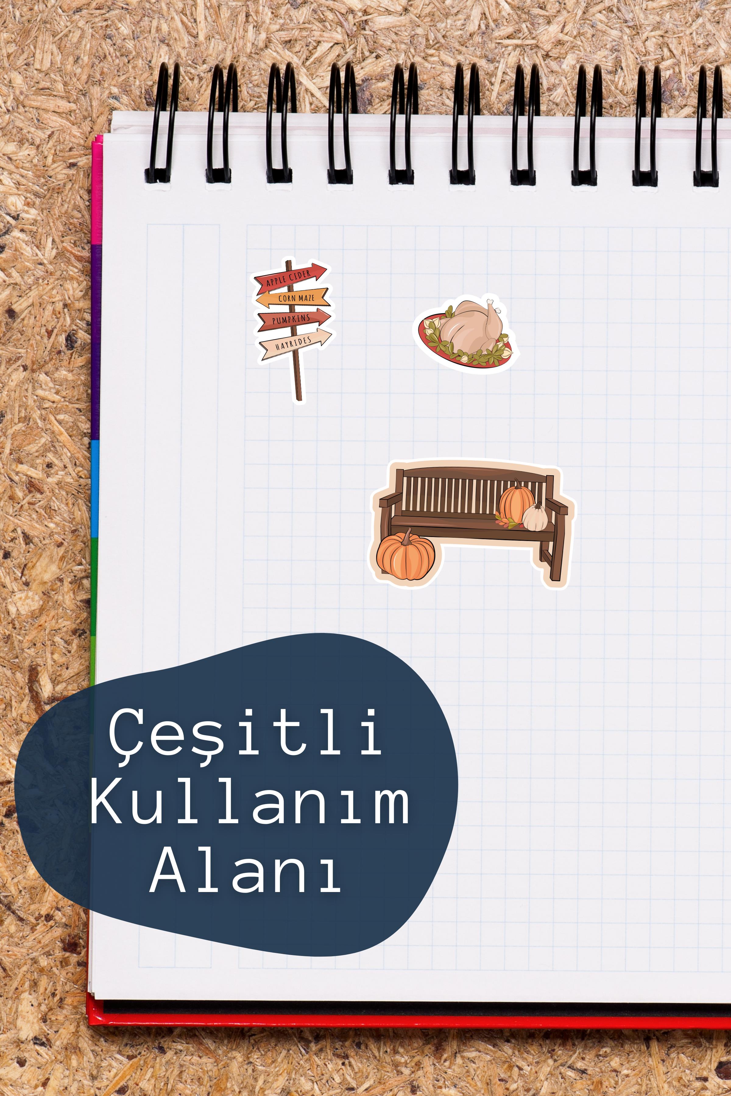 Sonbahar - Pumpkin Temalı Sticker ve Etiket Seti - Orta Boy - Su Geçirmez, Kalın Yapışkanlı Sticker
