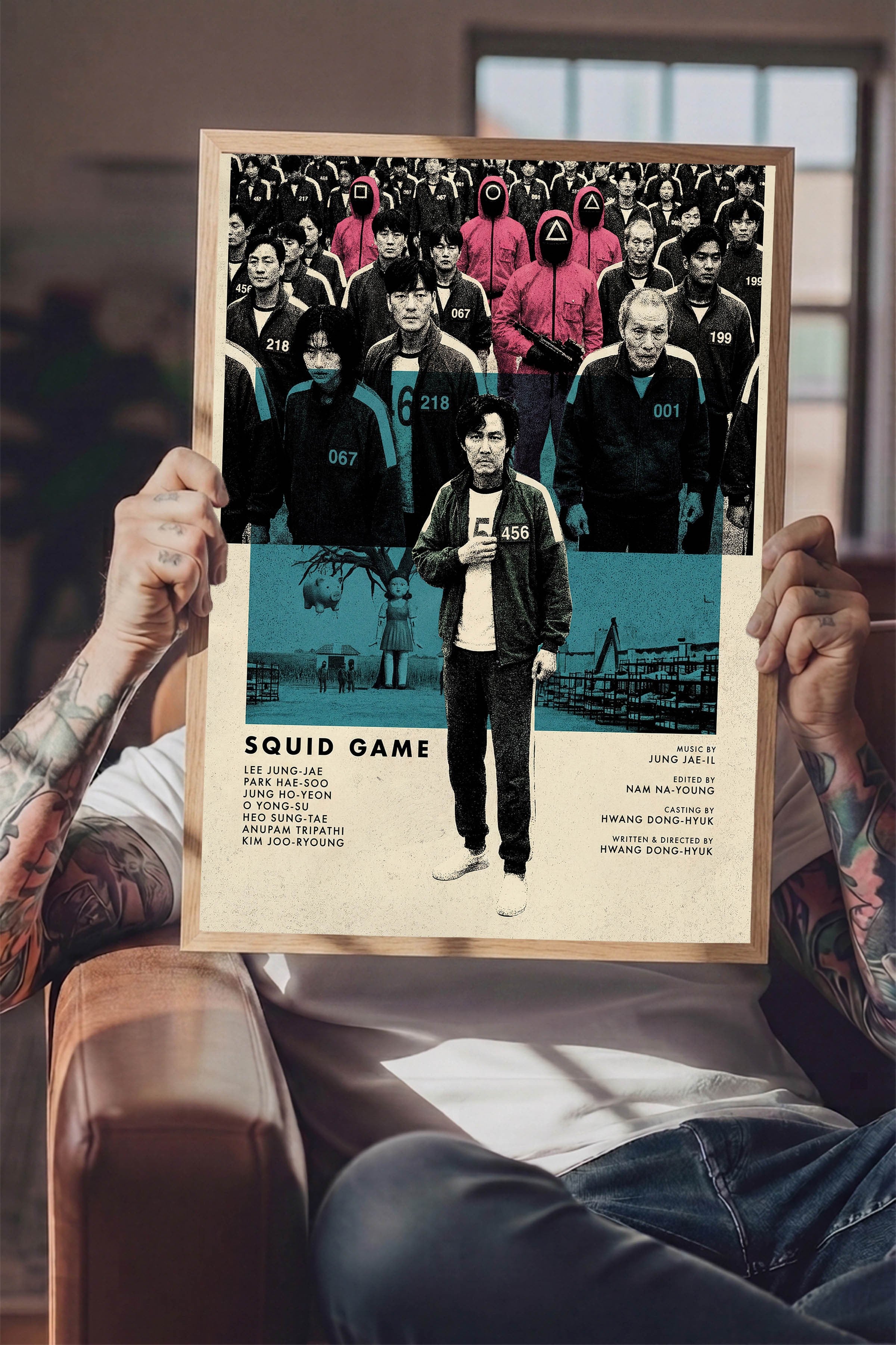 Squid Game Ahşap Çerçeveli Poster, Sinema ve Dizi Tablo, Film Dizi Afişleri NO:112779