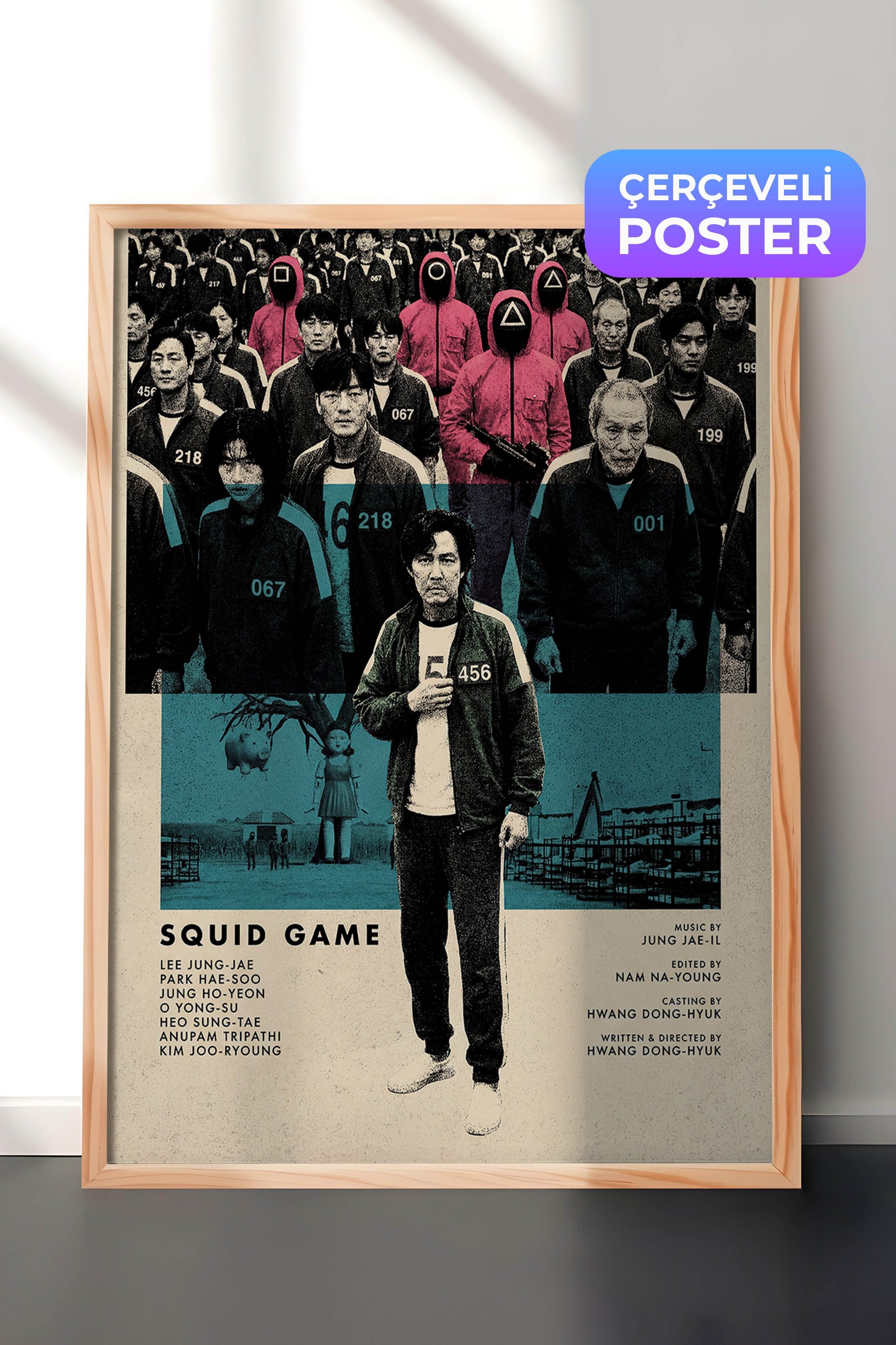 Squid Game Ahşap Çerçeveli Poster, Sinema ve Dizi Tablo, Film Dizi Afişleri NO:112779
