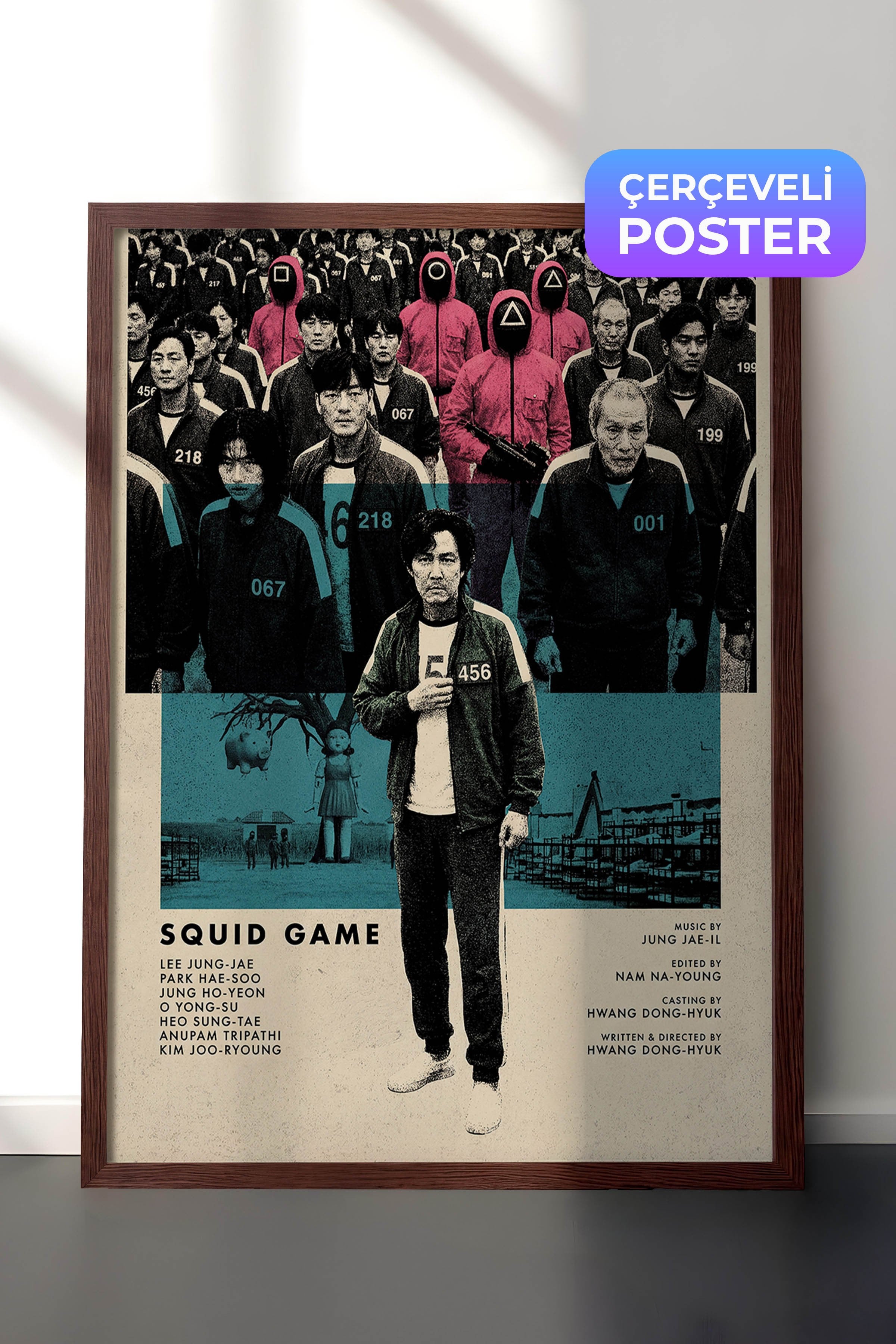 Squid Game Kahverengi Çerçeveli Poster, Sinema ve Dizi Tablo, Film Dizi Afişleri NO:112779
