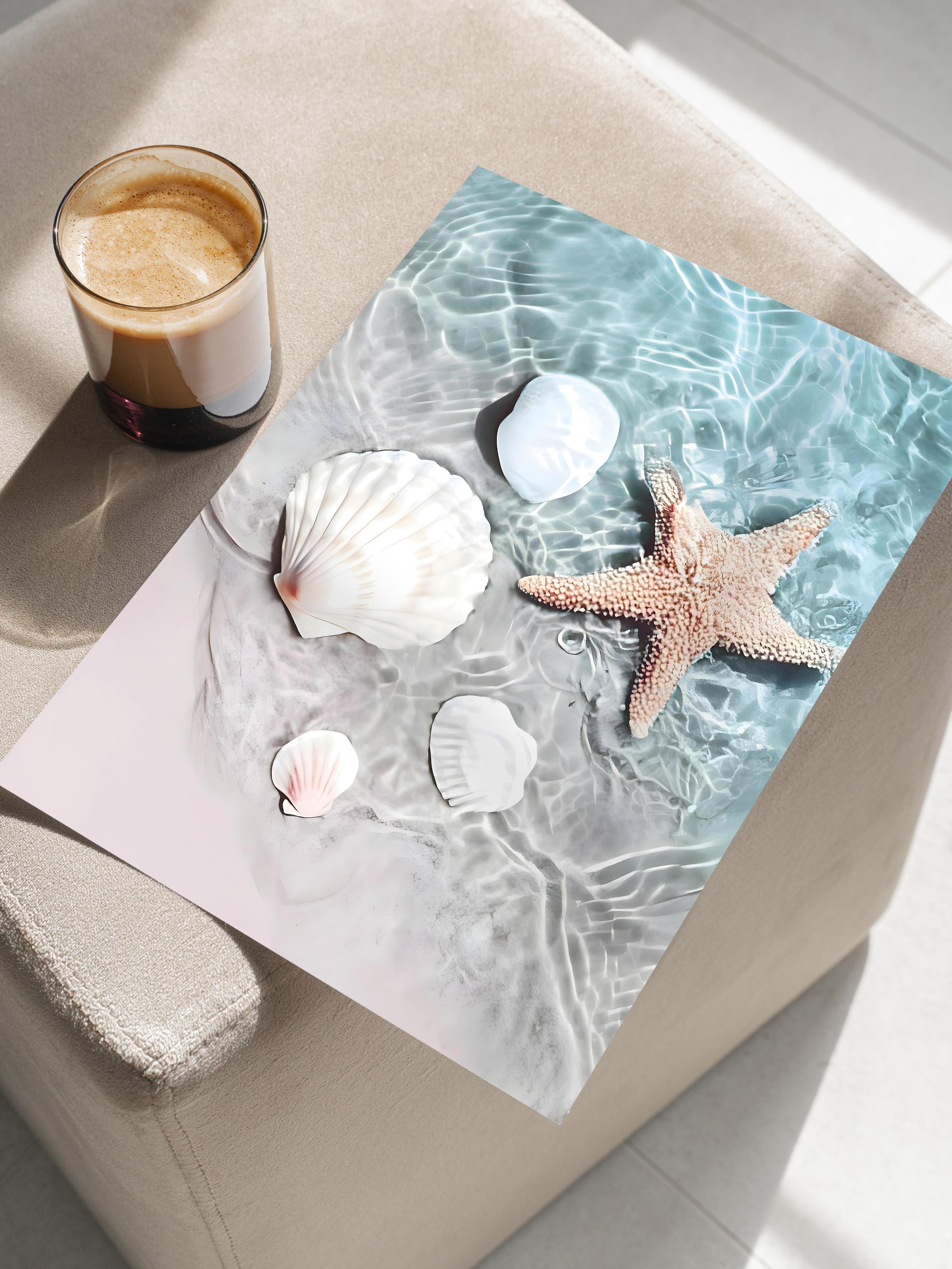 Starfish and Seashell Poster, Dikey Duvar Tablosu Comfort Serisi NO:108423