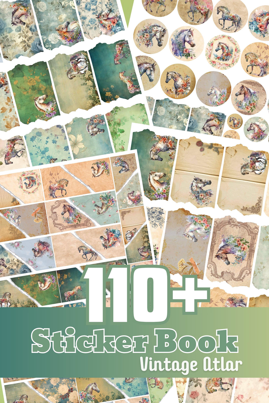 Sticker Defteri, 110 Adet Büyük Boy Sticker Etiket Seti, Vintage Pul Journal Etiket, Sticker Book