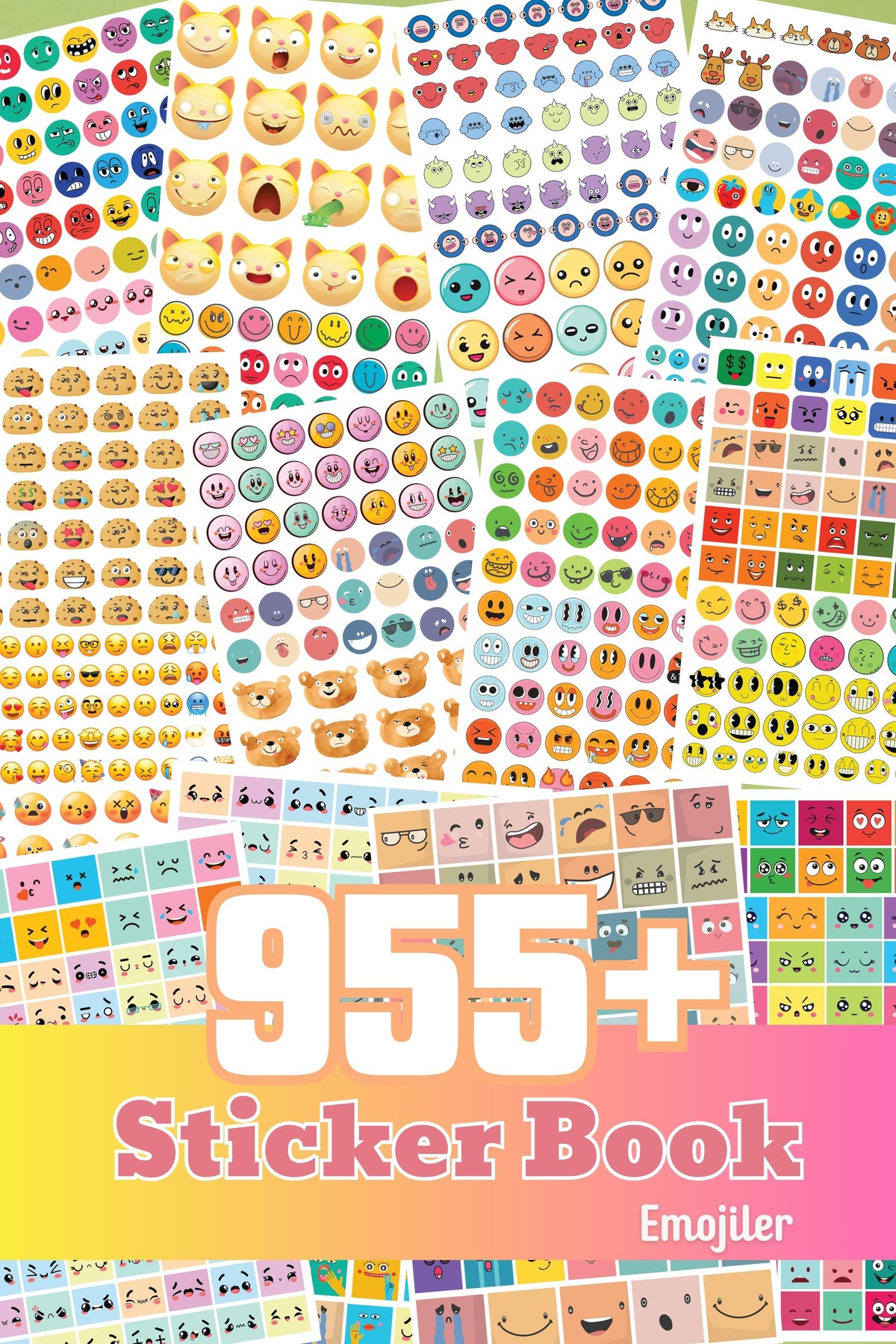 Sticker Defteri, 955 Adet Dev Sticker Etiket Seti, Renkli Emojiler ve
