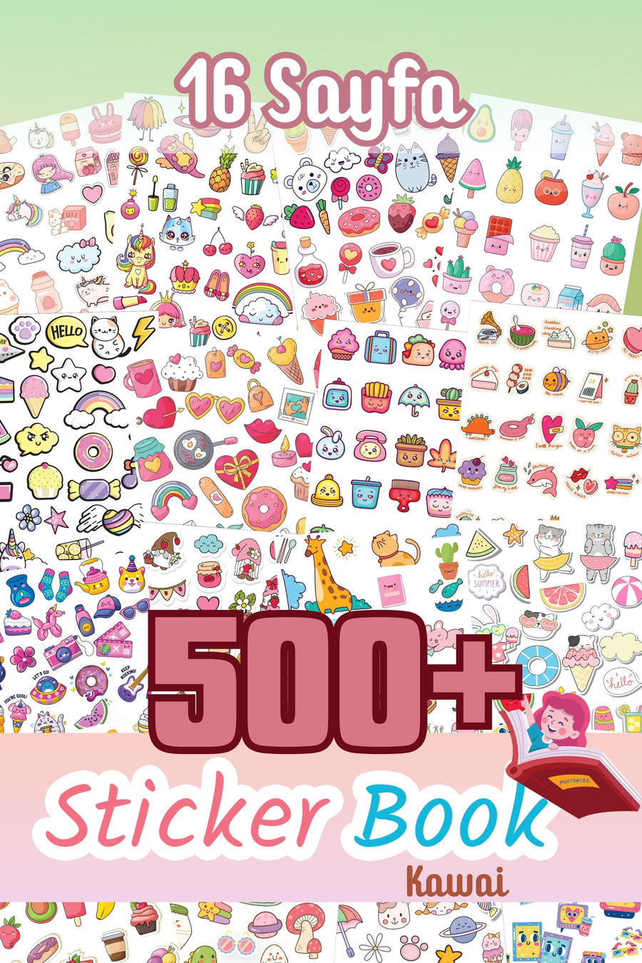 Sticker Seti, 500 Adet, 16 Sayfa Sticker Book, Ajanda, Bullet Journal, Günlük, Laptop, Telefon