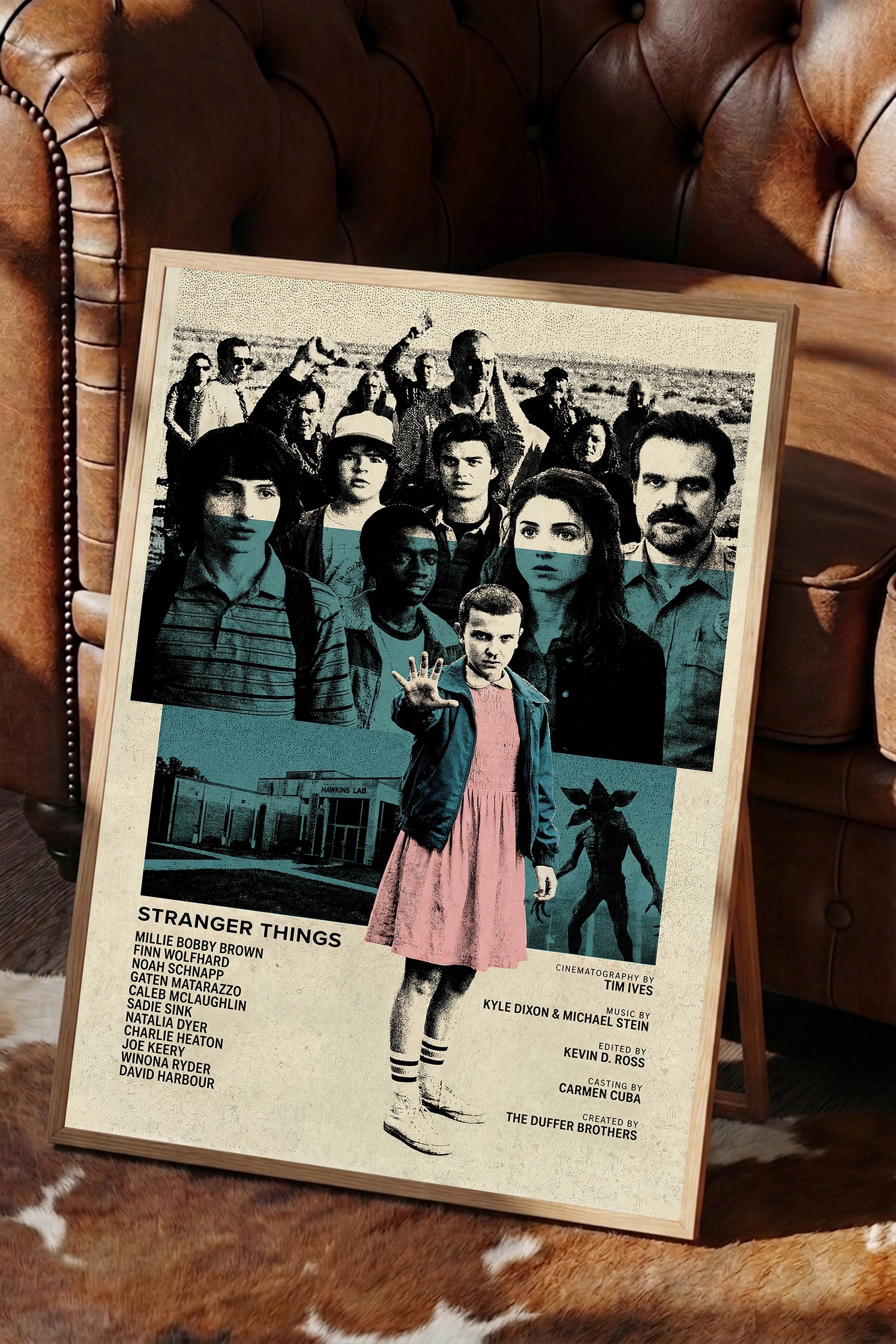Stranger Things Ahşap Çerçeveli Poster, Sinema ve Dizi Tablo, Film Dizi Afişleri NO:112768