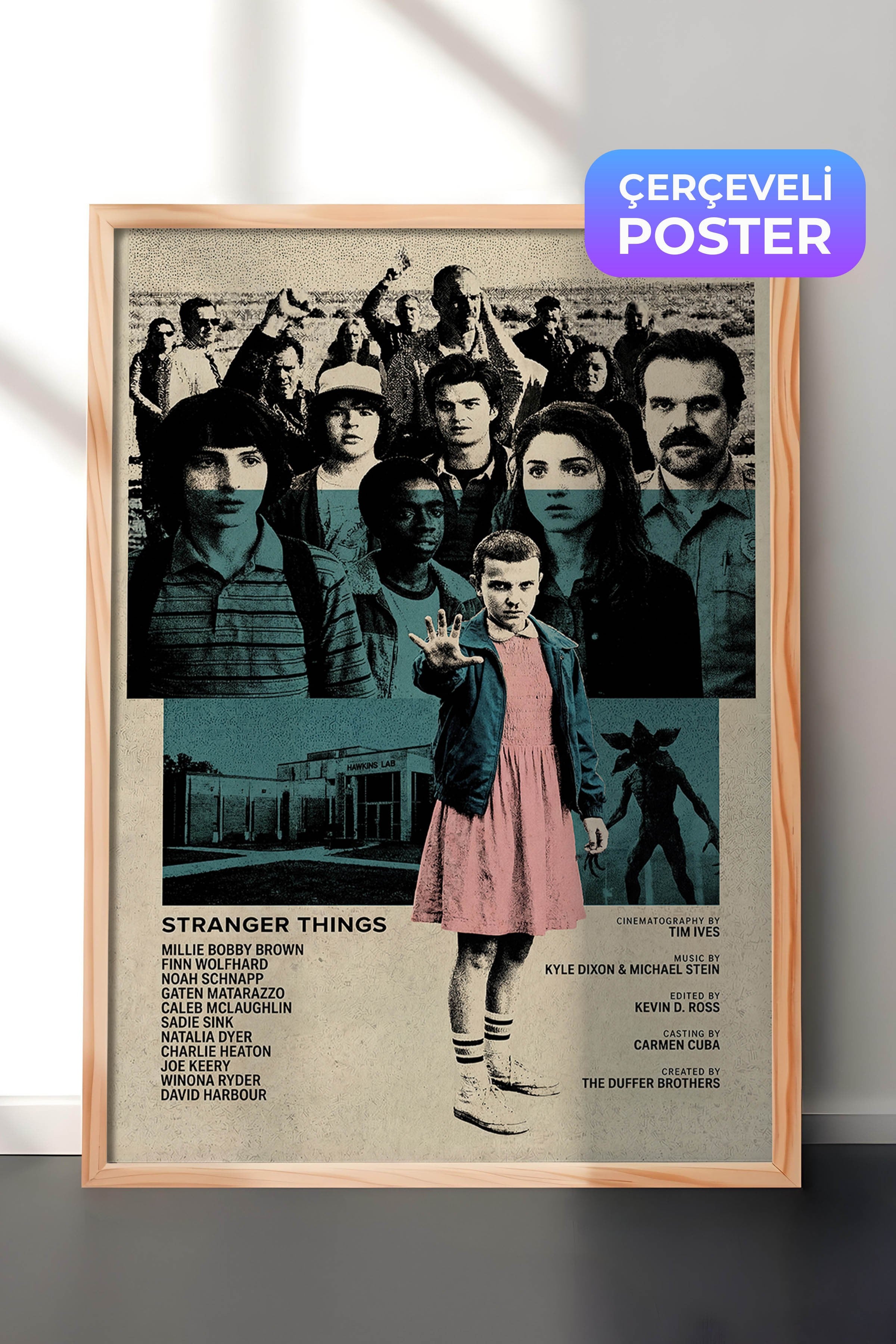 Stranger Things Ahşap Çerçeveli Poster, Sinema ve Dizi Tablo, Film Dizi Afişleri NO:112768