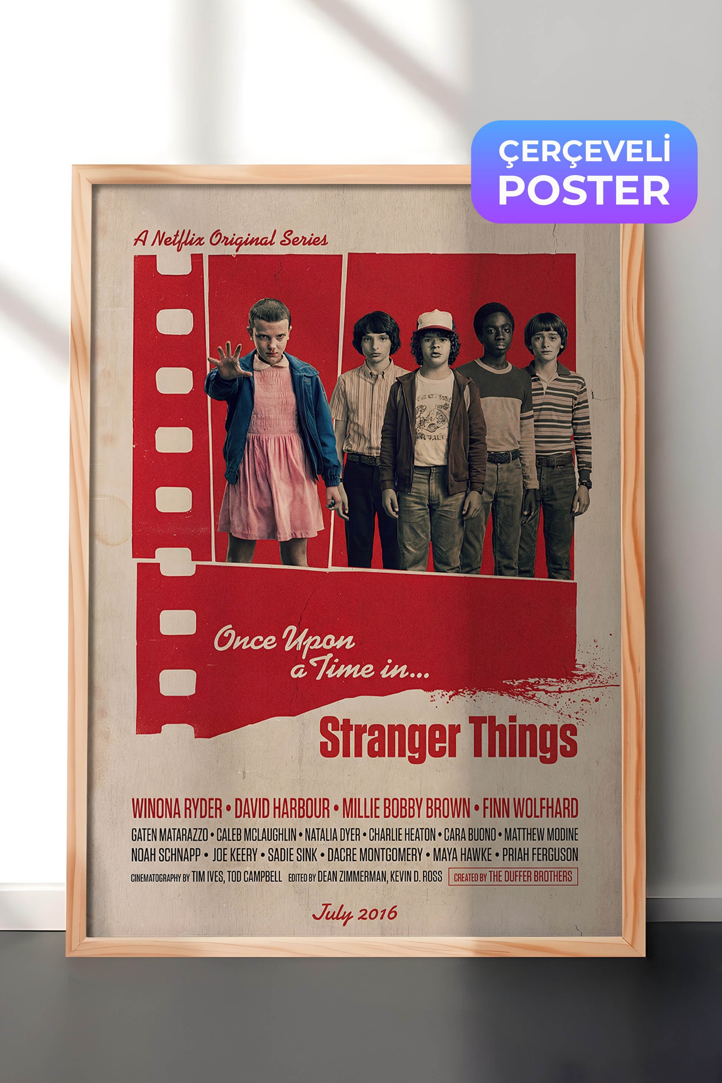 Stranger Things Ahşap Çerçeveli Poster, Sinema ve Dizi Tablo, Film Dizi Afişleri NO:112843