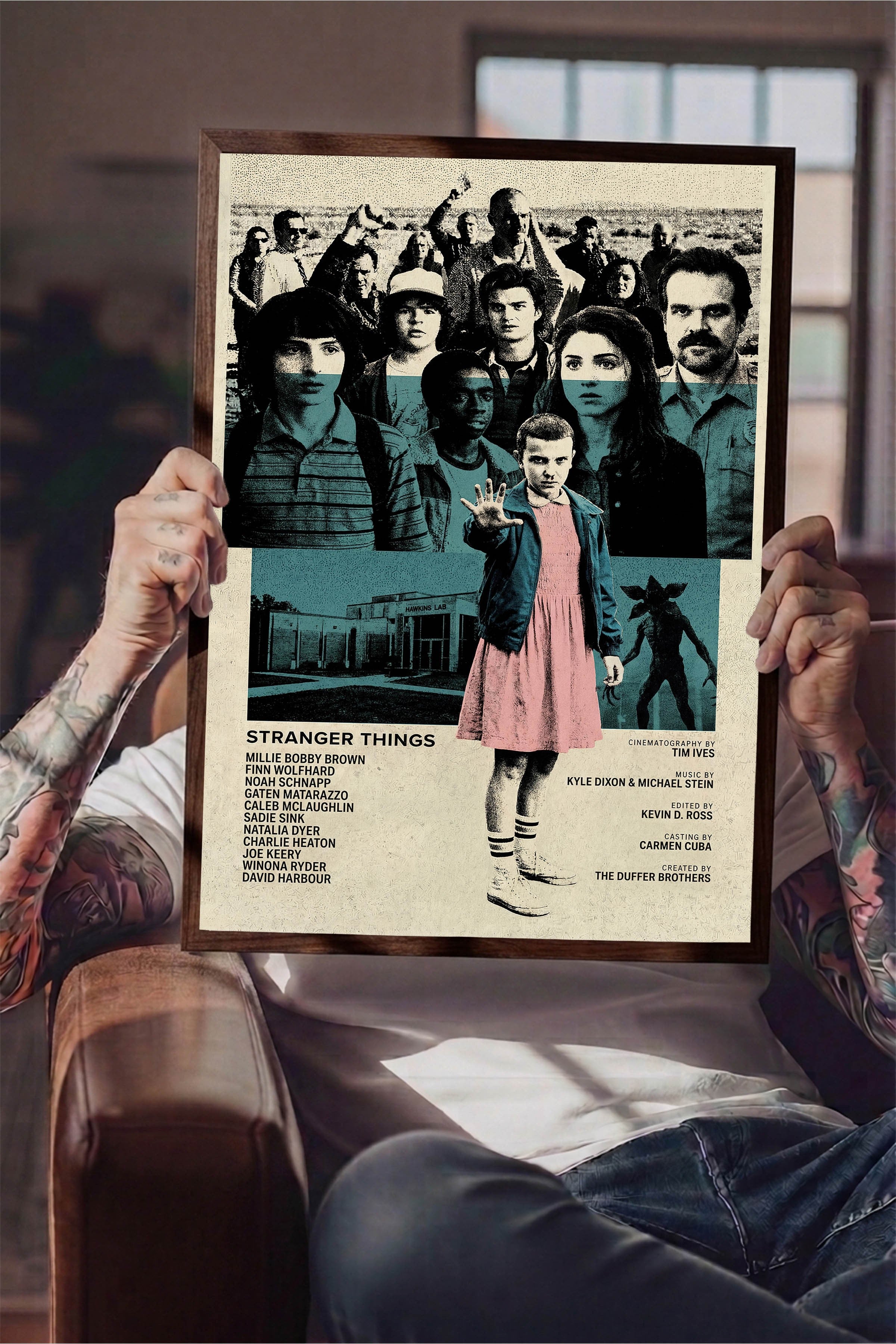 Stranger Things Kahverengi Çerçeveli Poster, Sinema ve Dizi Tablo, Film Dizi Afişleri NO:112768