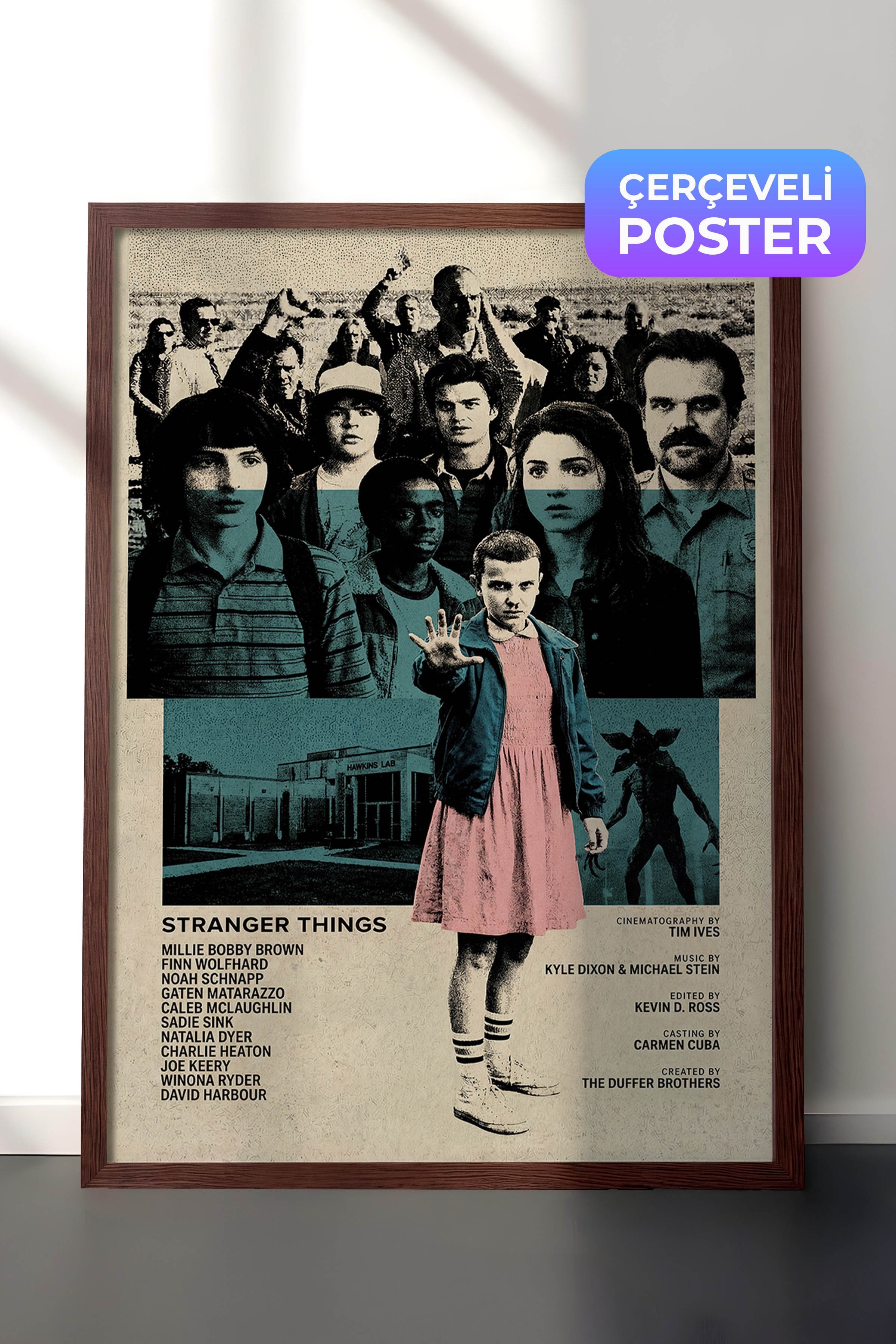 Stranger Things Kahverengi Çerçeveli Poster, Sinema ve Dizi Tablo, Film Dizi Afişleri NO:112768