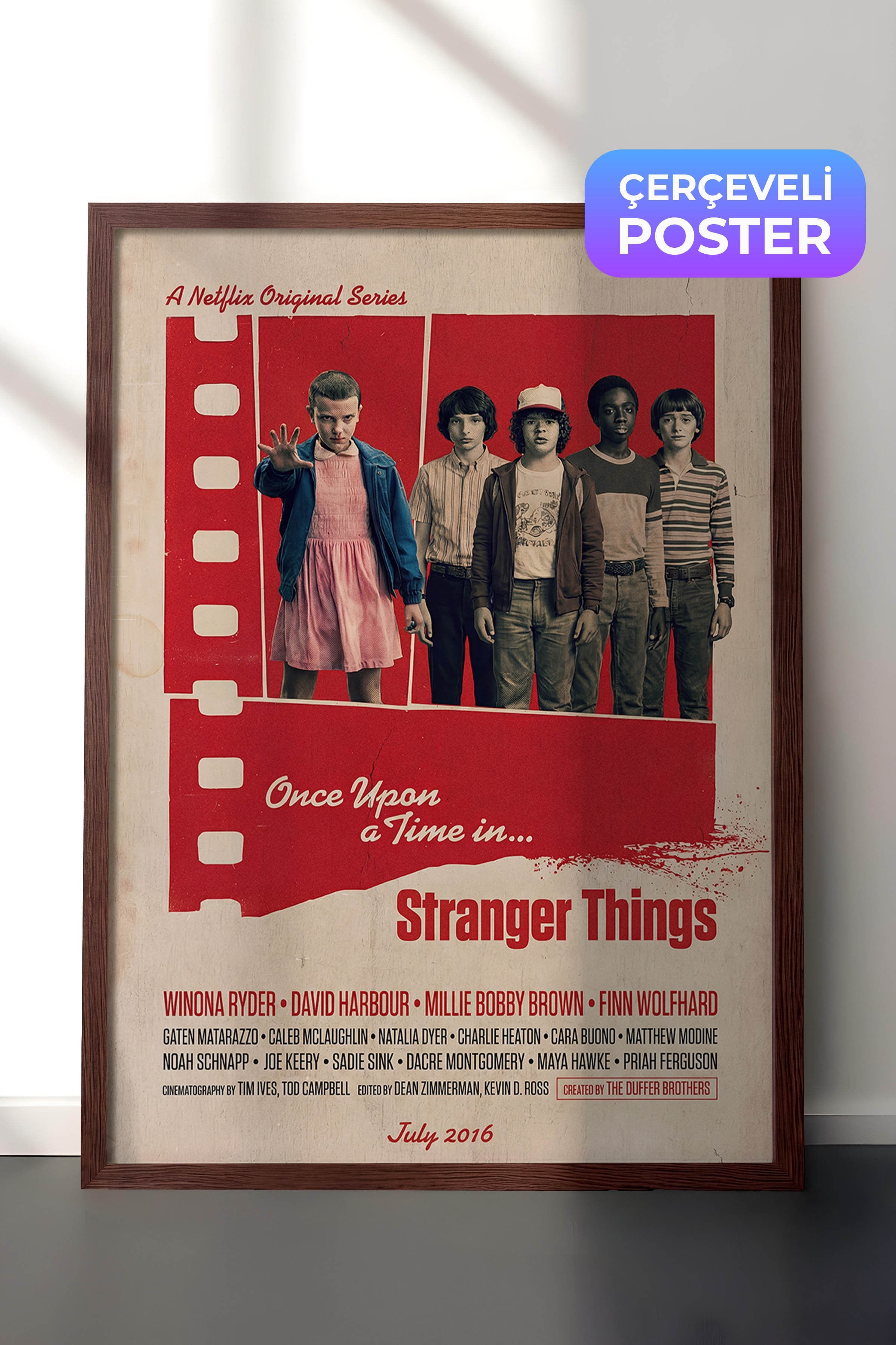Stranger Things Kahverengi Çerçeveli Poster, Sinema ve Dizi Tablo, Film Dizi Afişleri NO:112843