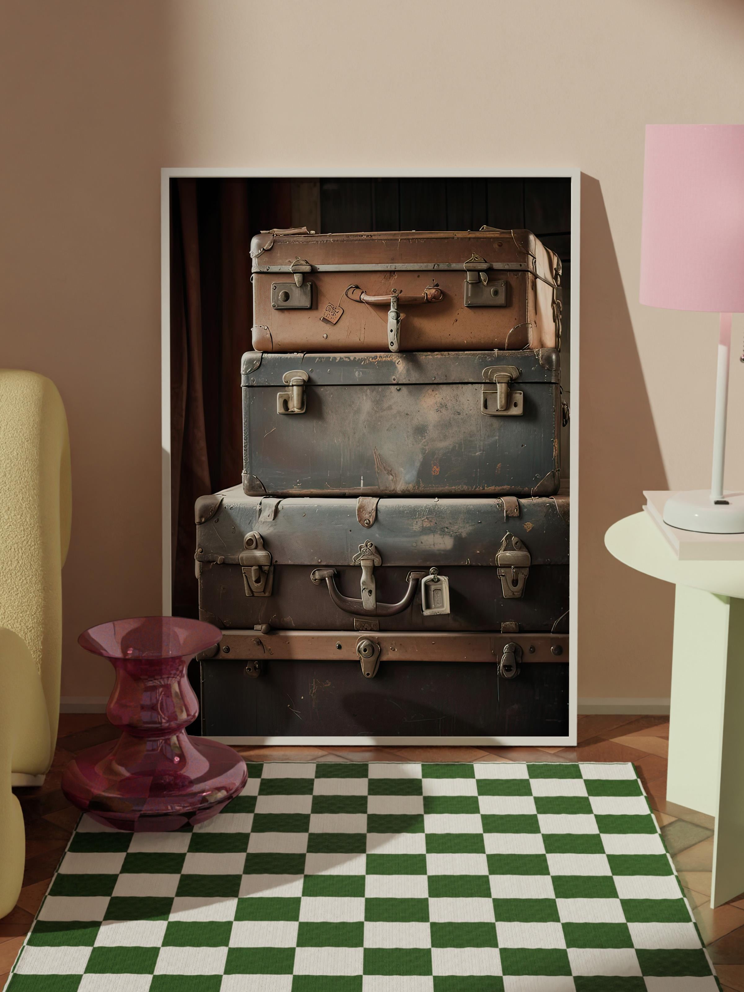 Suitcases  Çerçeveli Tablo, Beyaz Çerçeve ve Poster, Dikey Duvar Tablosu Comfort Serisi NO:108318