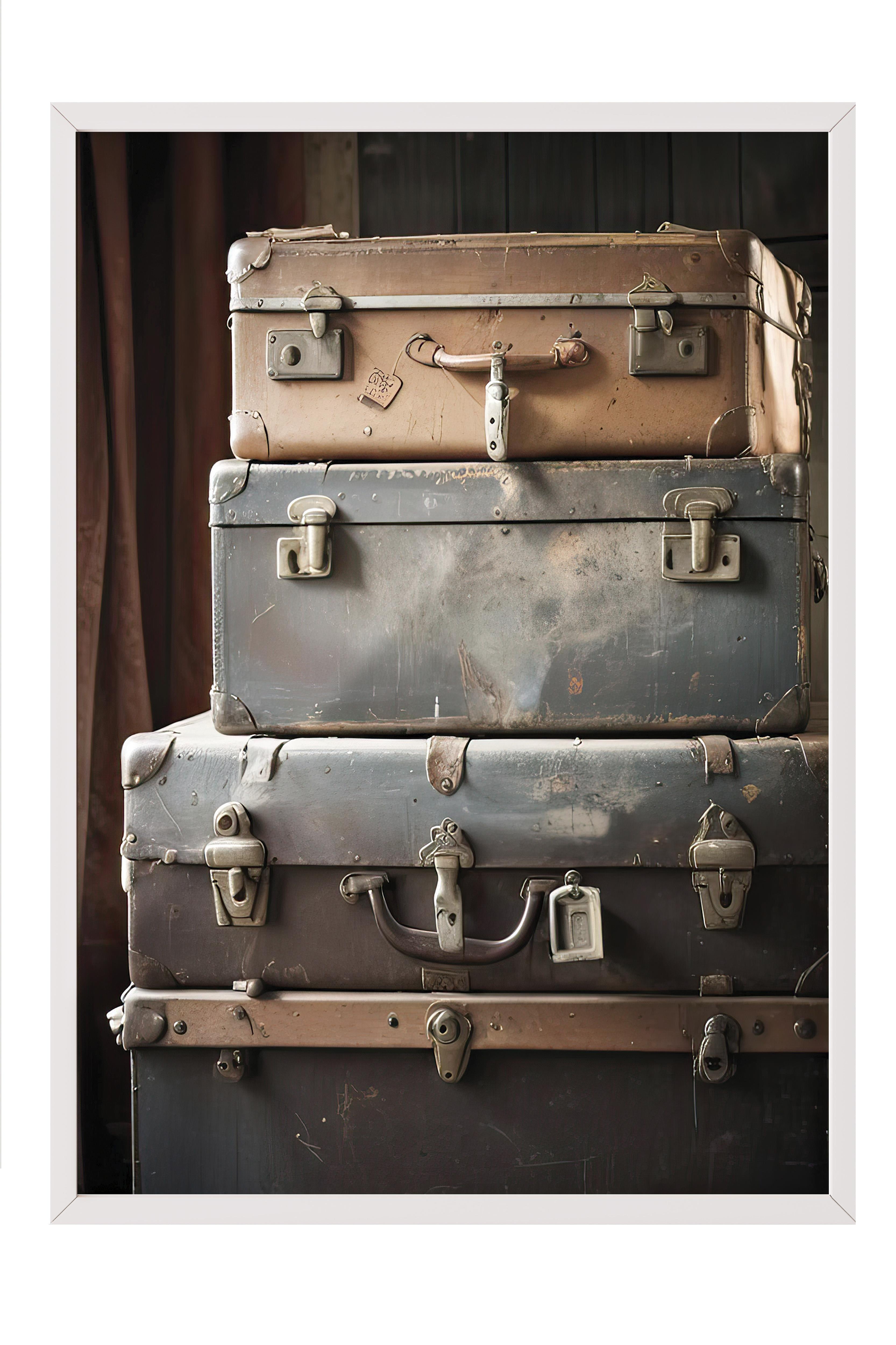Suitcases  Çerçeveli Tablo, Beyaz Çerçeve ve Poster, Dikey Duvar Tablosu Comfort Serisi NO:108318