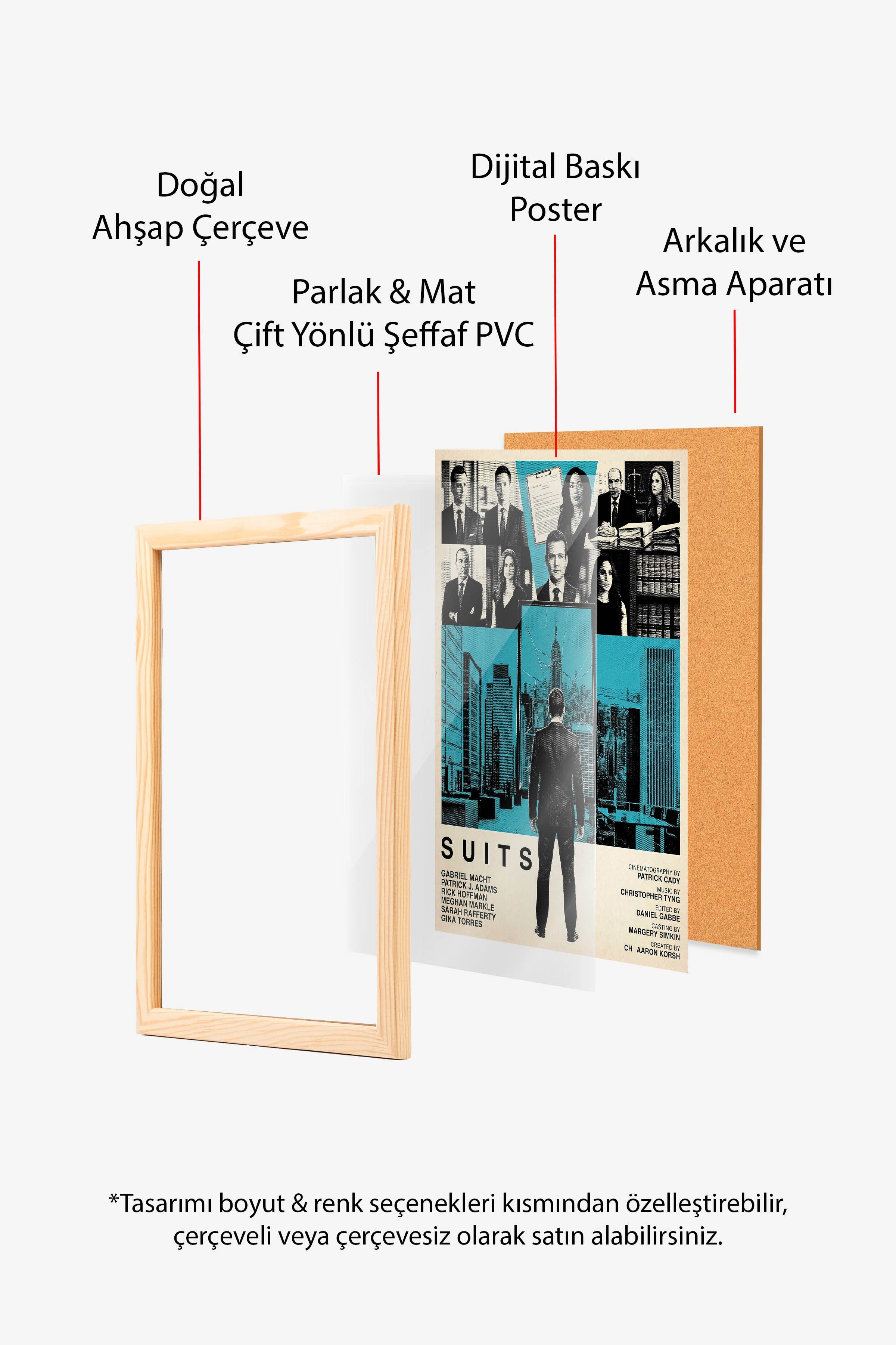 Suits Ahşap Çerçeveli Poster, Sinema ve Dizi Tablo, Film Dizi Afişleri NO:112789